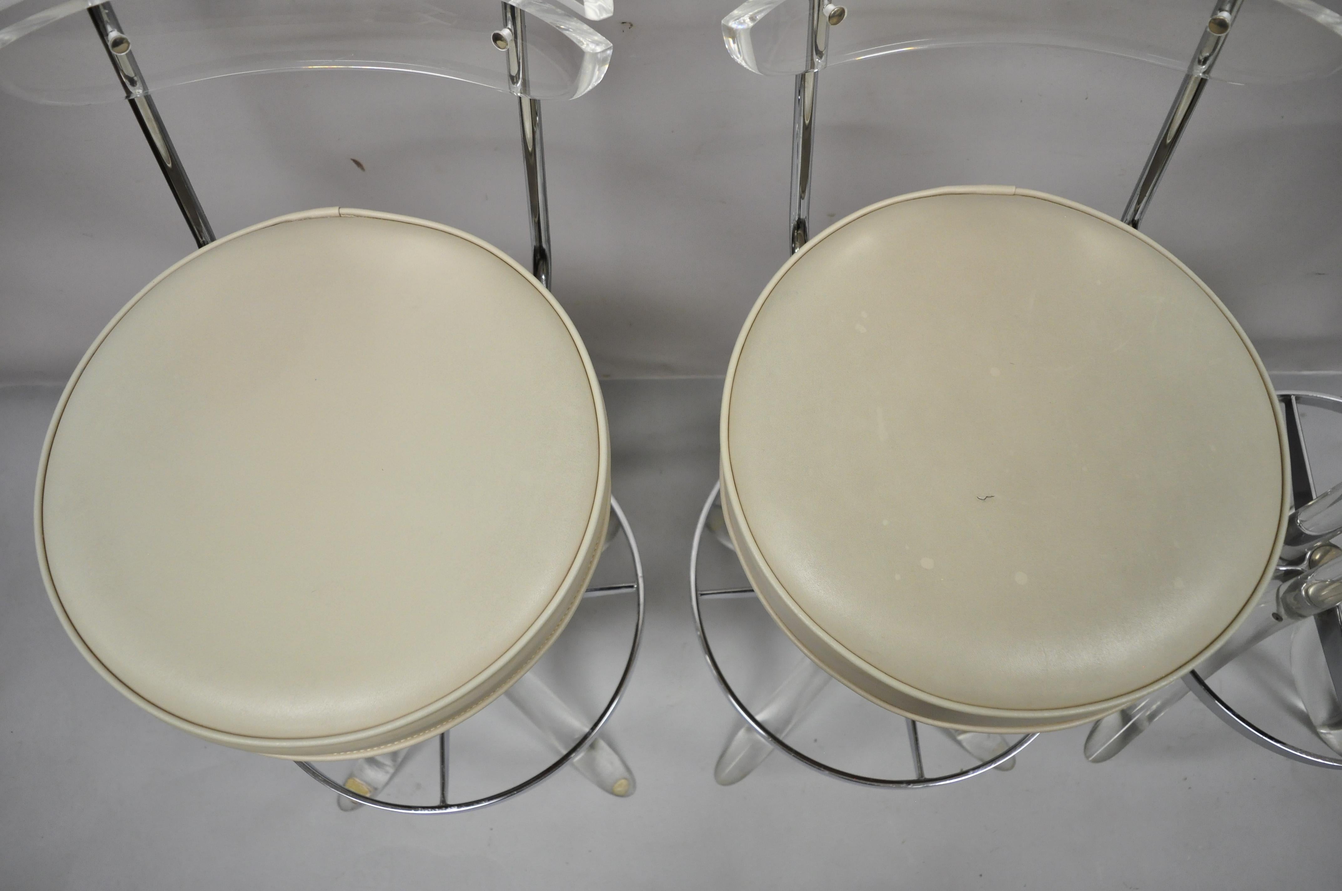 Hill Mfg Lucite Swivel Seat Tusk Barstools Chair Charles Hollis Jones, Set of 3 4