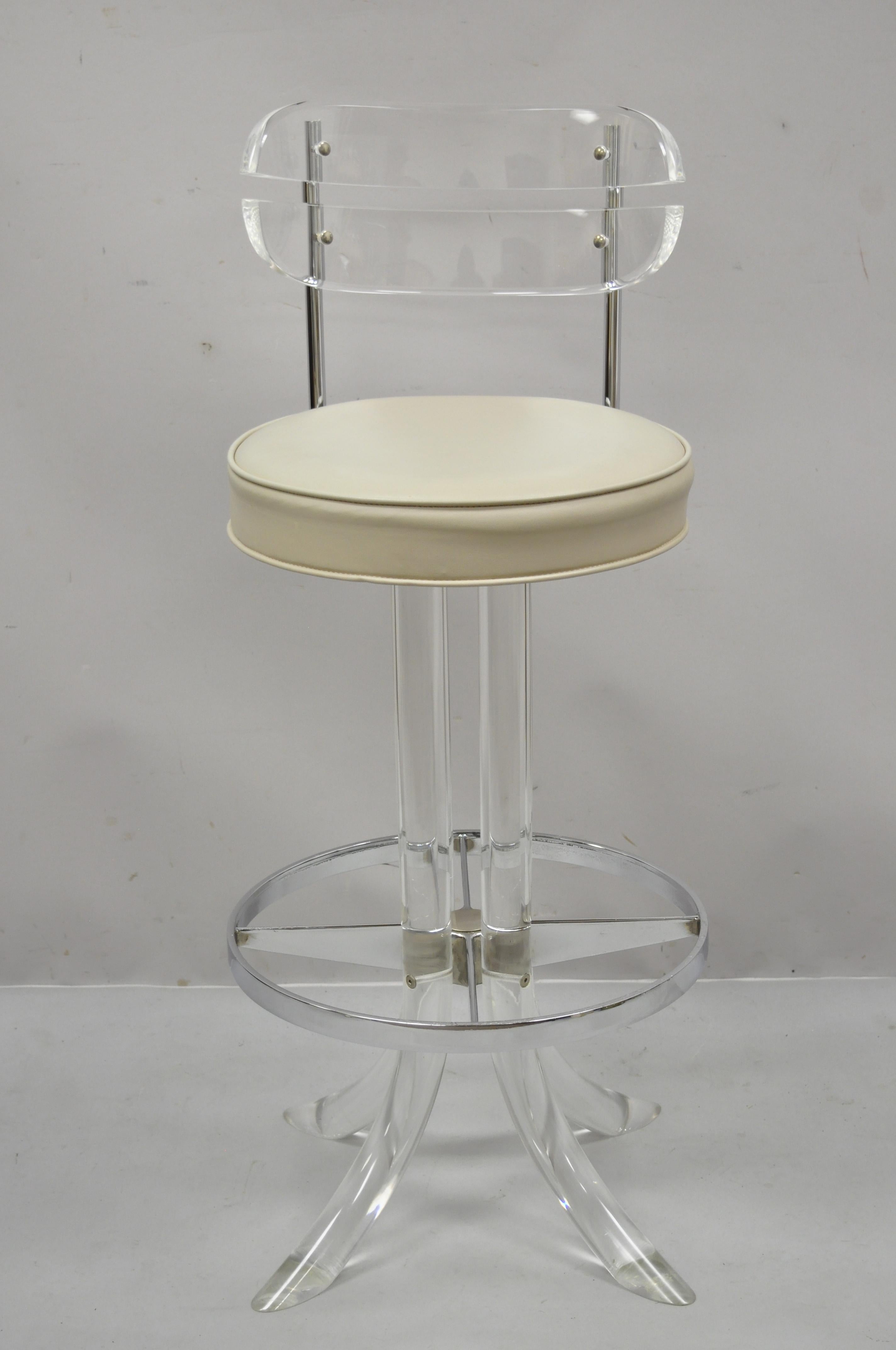 Hill Mfg Lucite Swivel Seat Tusk Barstools Chair Charles Hollis Jones, Set of 3 5