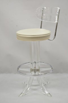 Hill Mfg Lucite Swivel Seat Tusk Barstools Chair Charles Hollis Jones, Set of 3