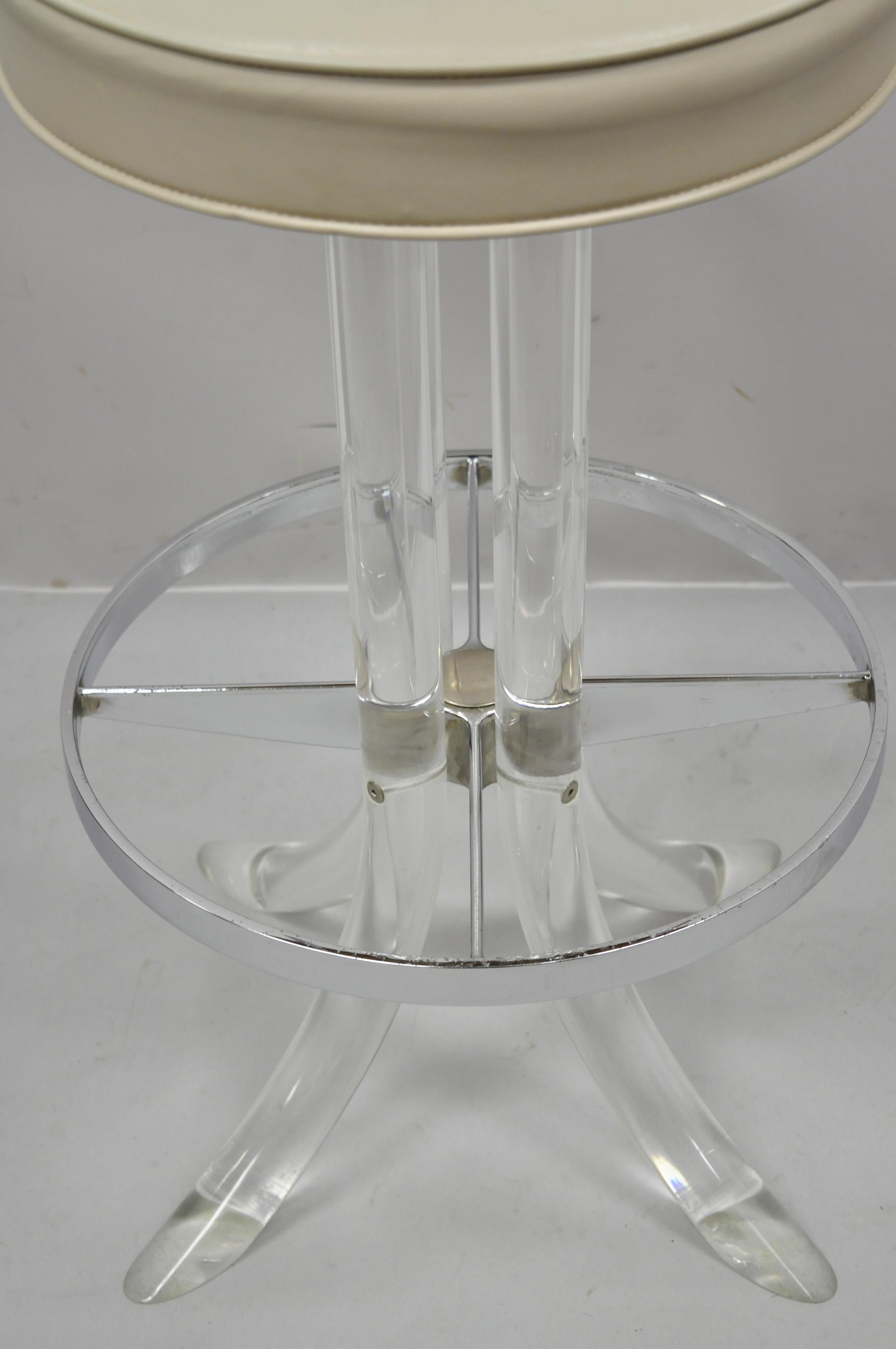 Hill Mfg Lucite Swivel Seat Tusk Barstools Chair Charles Hollis Jones, Set of 3 In Good Condition In Philadelphia, PA