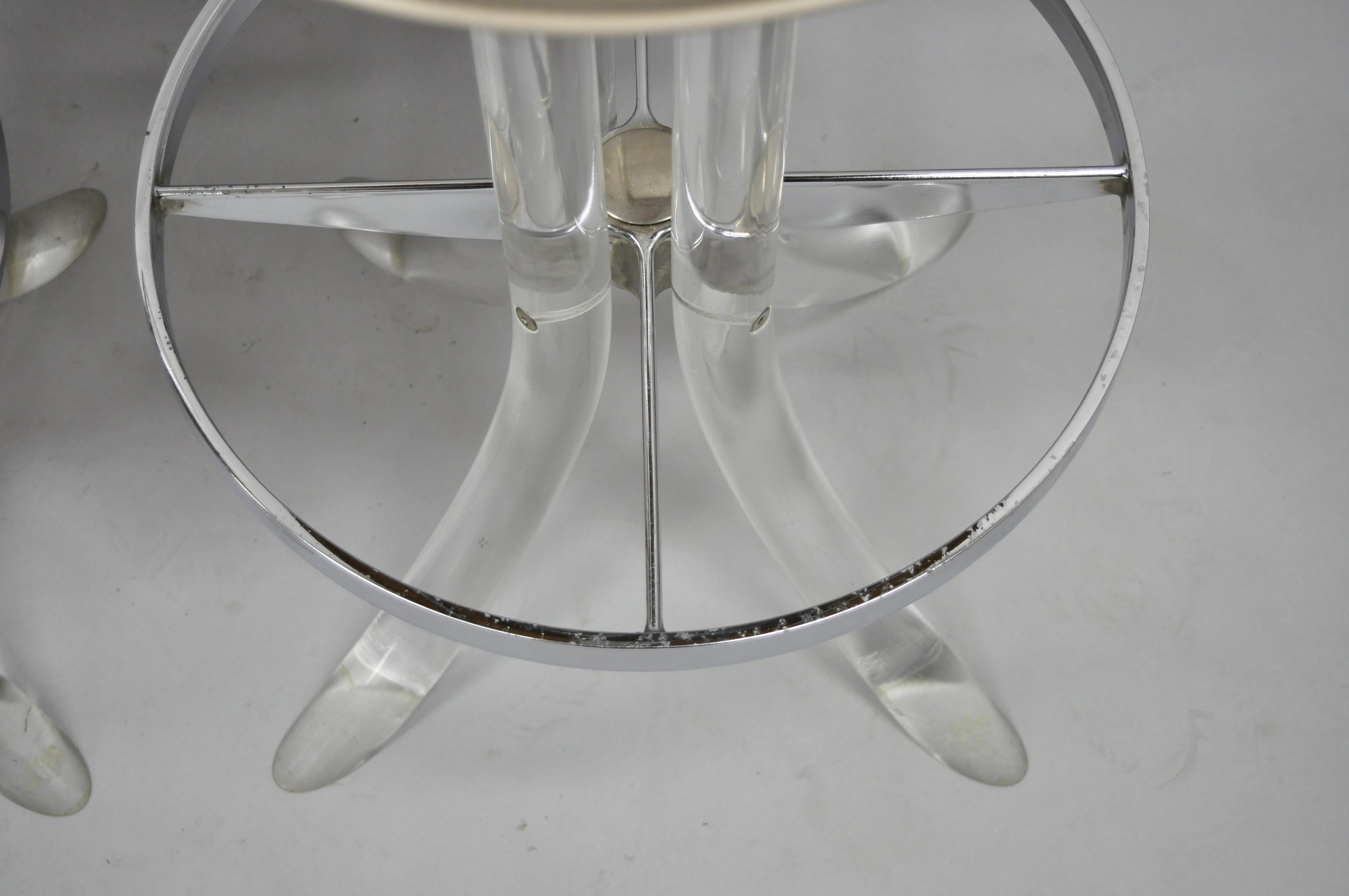 20th Century Hill Mfg Lucite Swivel Seat Tusk Barstools Chair Charles Hollis Jones, Set of 3