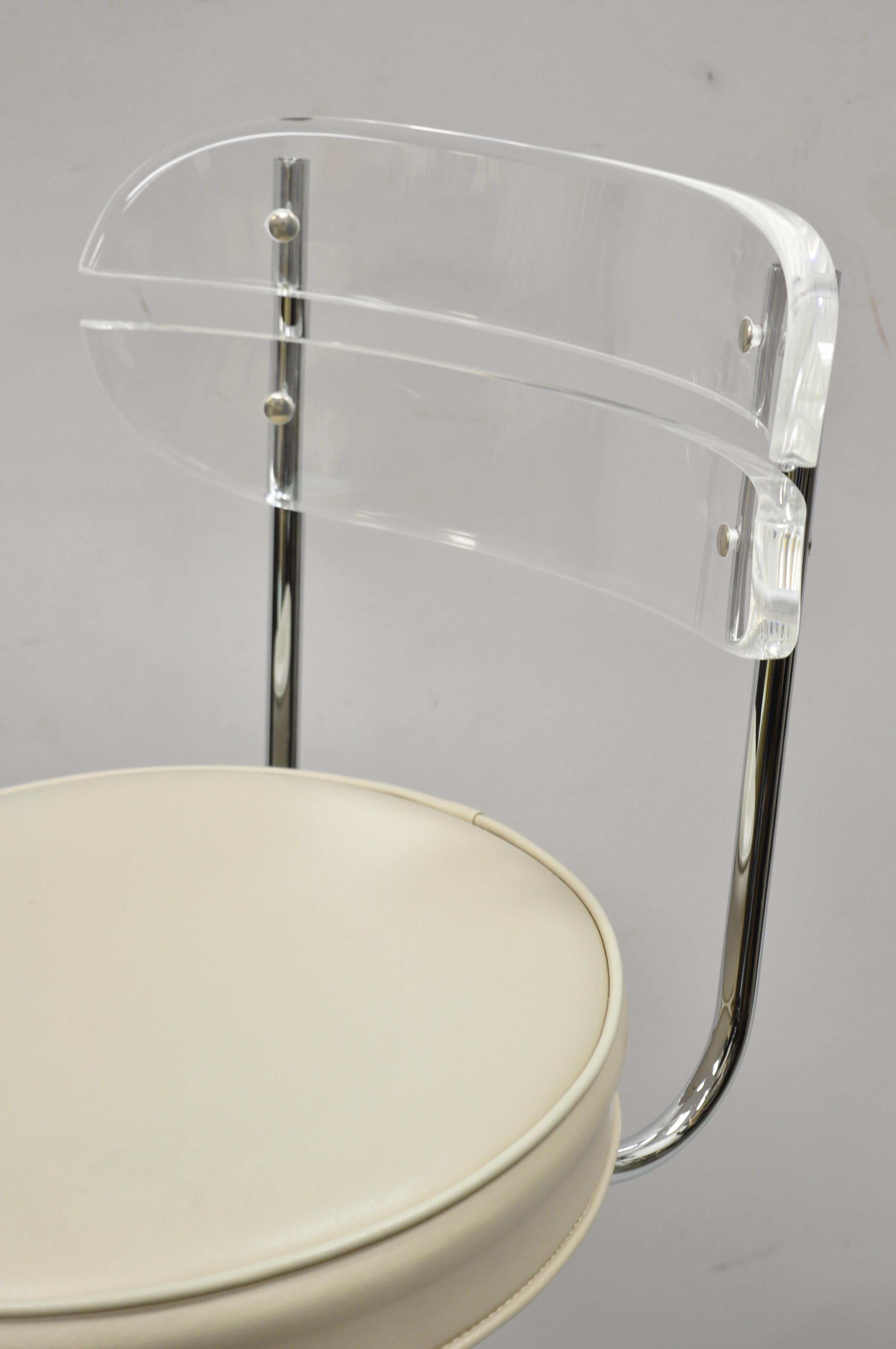 Chrome Hill Mfg Lucite Swivel Seat Tusk Barstools Chair Charles Hollis Jones, Set of 3