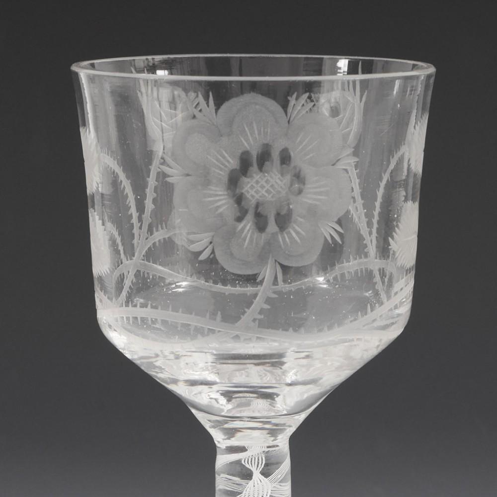 Georgian Hill Ouston Reproduction Jacobite Engraved Wine Glass c1935 For Sale