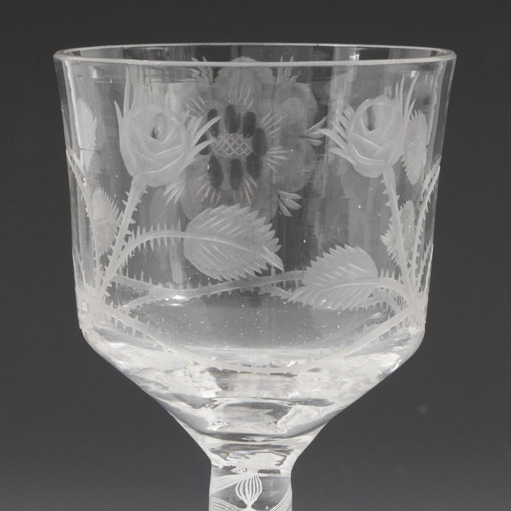 Hill Ouston Reproduktion von Jacobit in graviertem Weinglas mit Gravur, um 1935 im Zustand „Gut“ im Angebot in Tunbridge Wells, GB