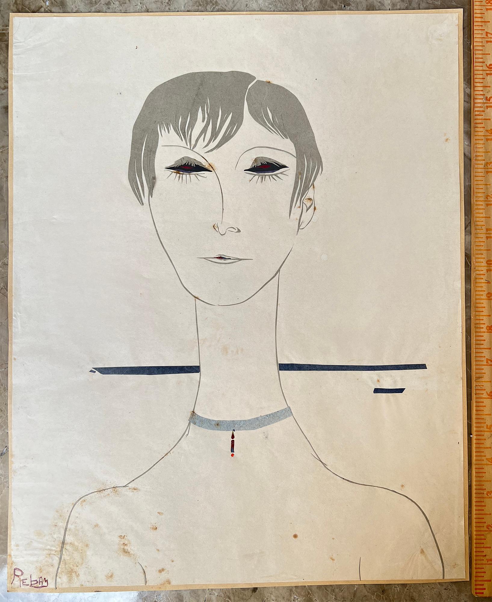 Porträt einer Frau, Papiercollage im Angebot 3