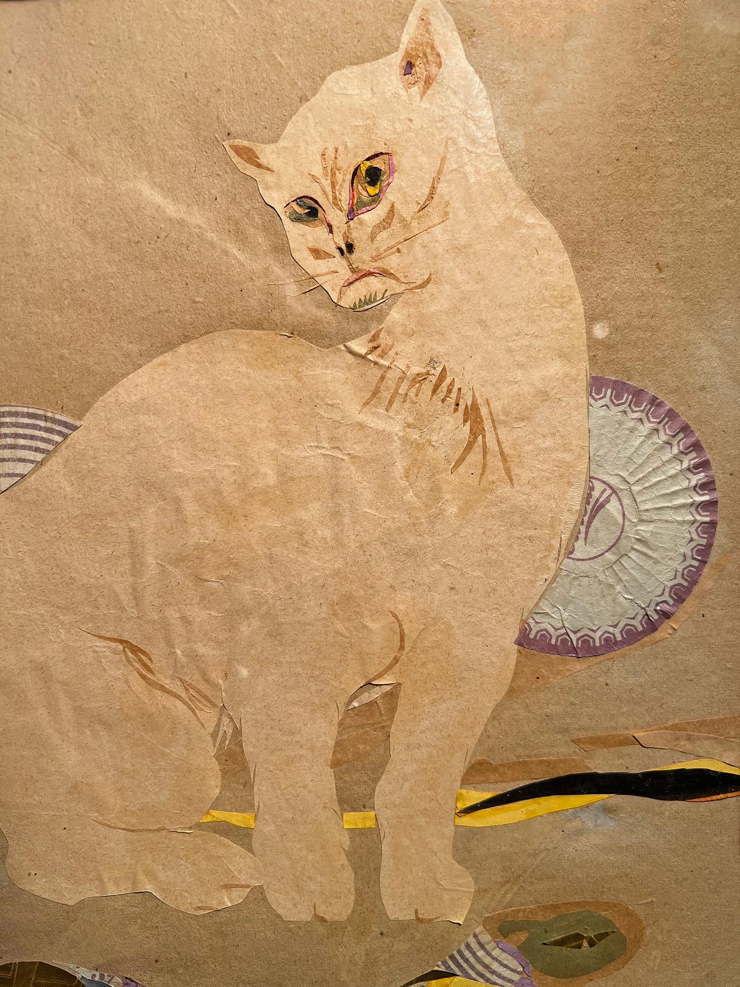 Cat Friends Portrait, Collage on Paper - Guggenheim Museum Founder - Blue Rider Painting by Hilla Rebay von Ehrenwiesen