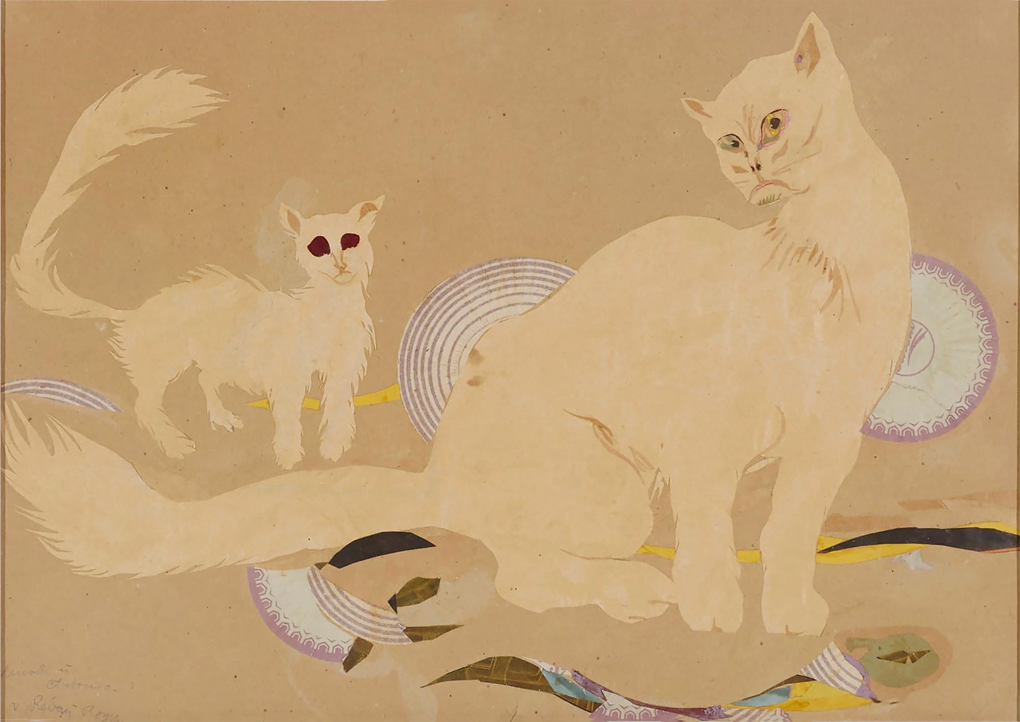 Hilla Rebay von Ehrenwiesen Animal Painting - Cat Friends Portrait, Collage on Paper - Guggenheim Museum Founder