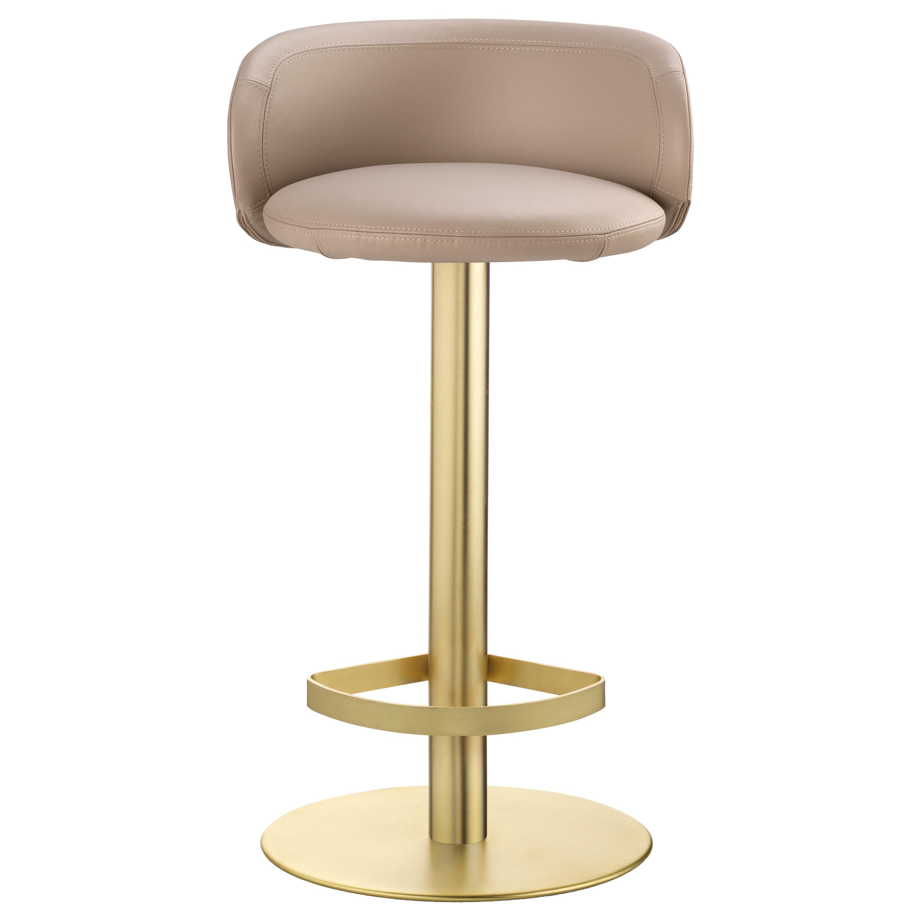 Tabouret Hillary Structure en cuir et laiton satiné, fabriqué en Italie