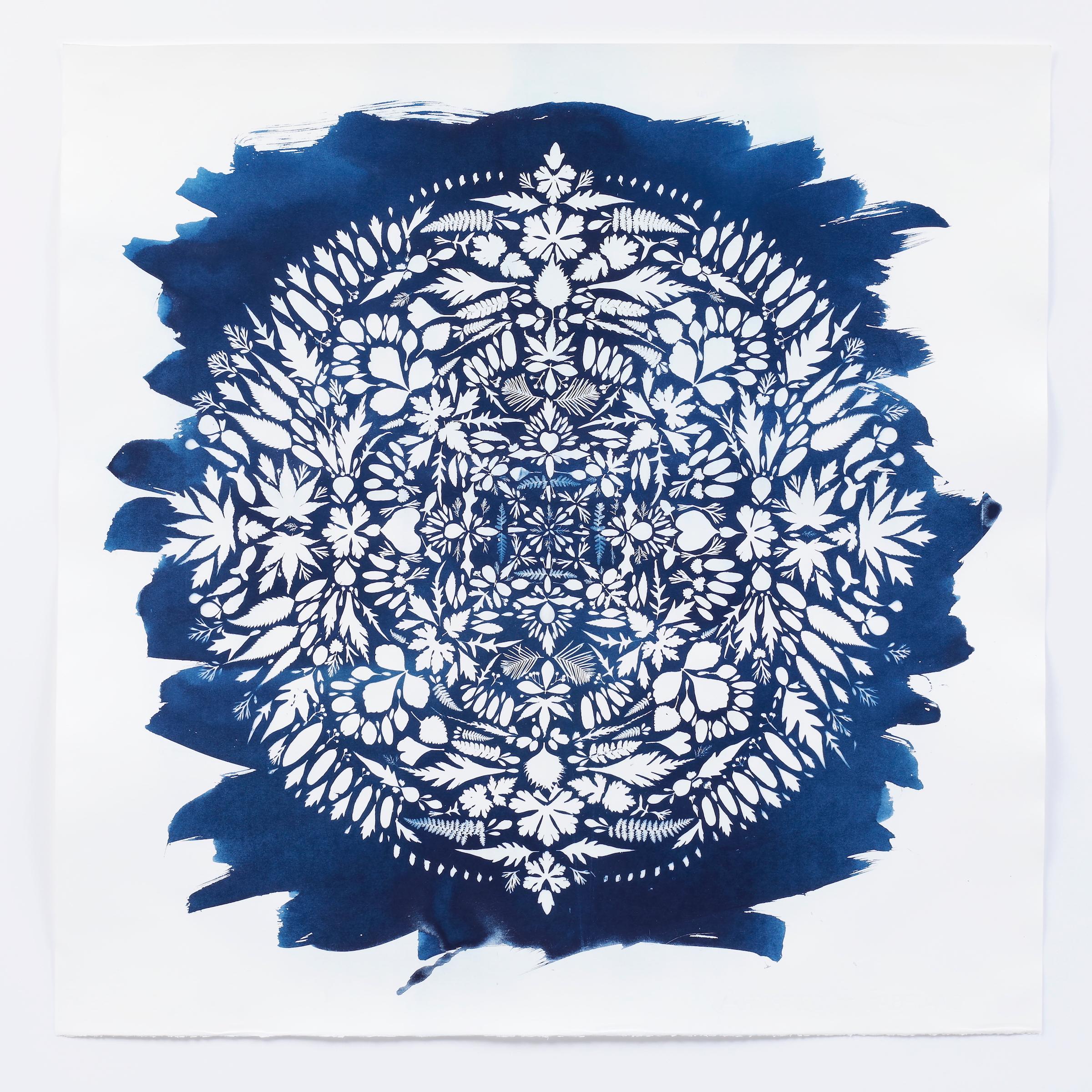 Hillary Waters Fayle Figurative Print - Contemporary Botanical Flora Arrangement Inkjet Print Blue White Pattern
