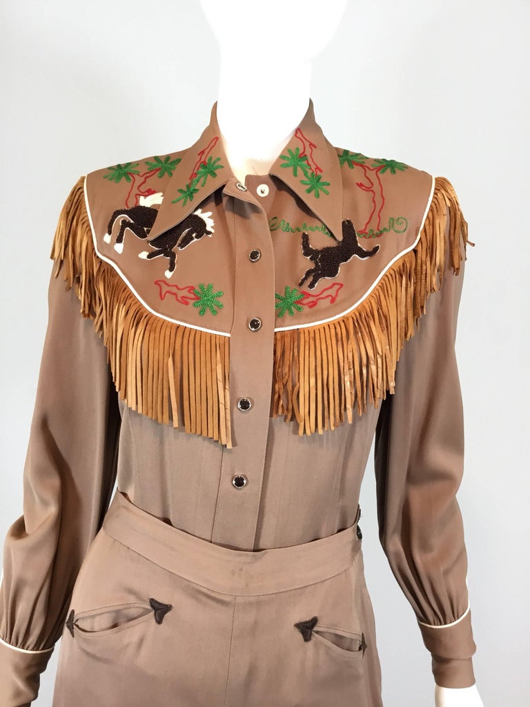 Hillbilly Westerns 1940s Fringed Garbradine Western Cowgirl Outfit For