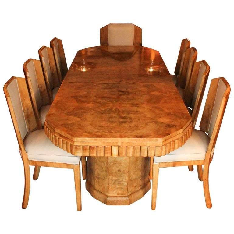 Mid-20th Century Hille Art Deco Ten-Seat Dining Suite Two Carvers Eight Side Chairs, circa 1935