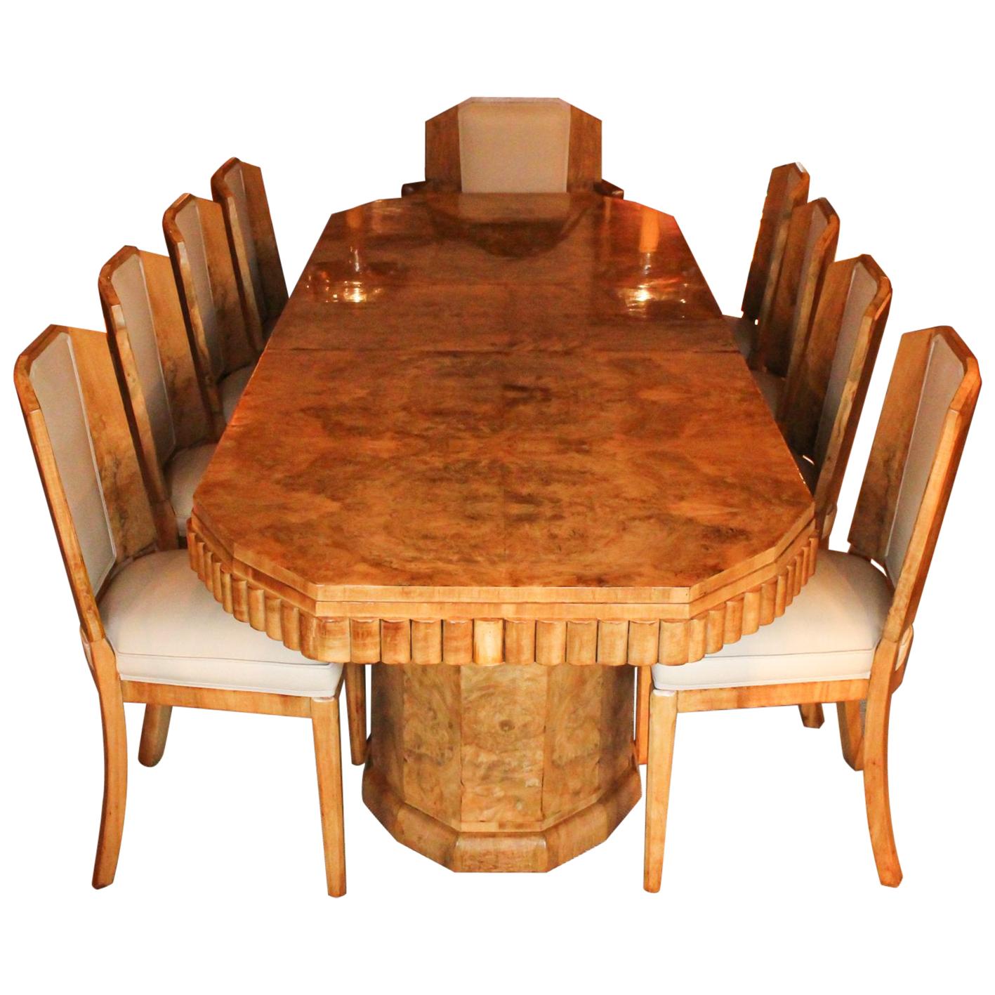 Hille Art Deco Ten-Seat Dining Suite Two Carvers Eight Side Chairs, circa 1935