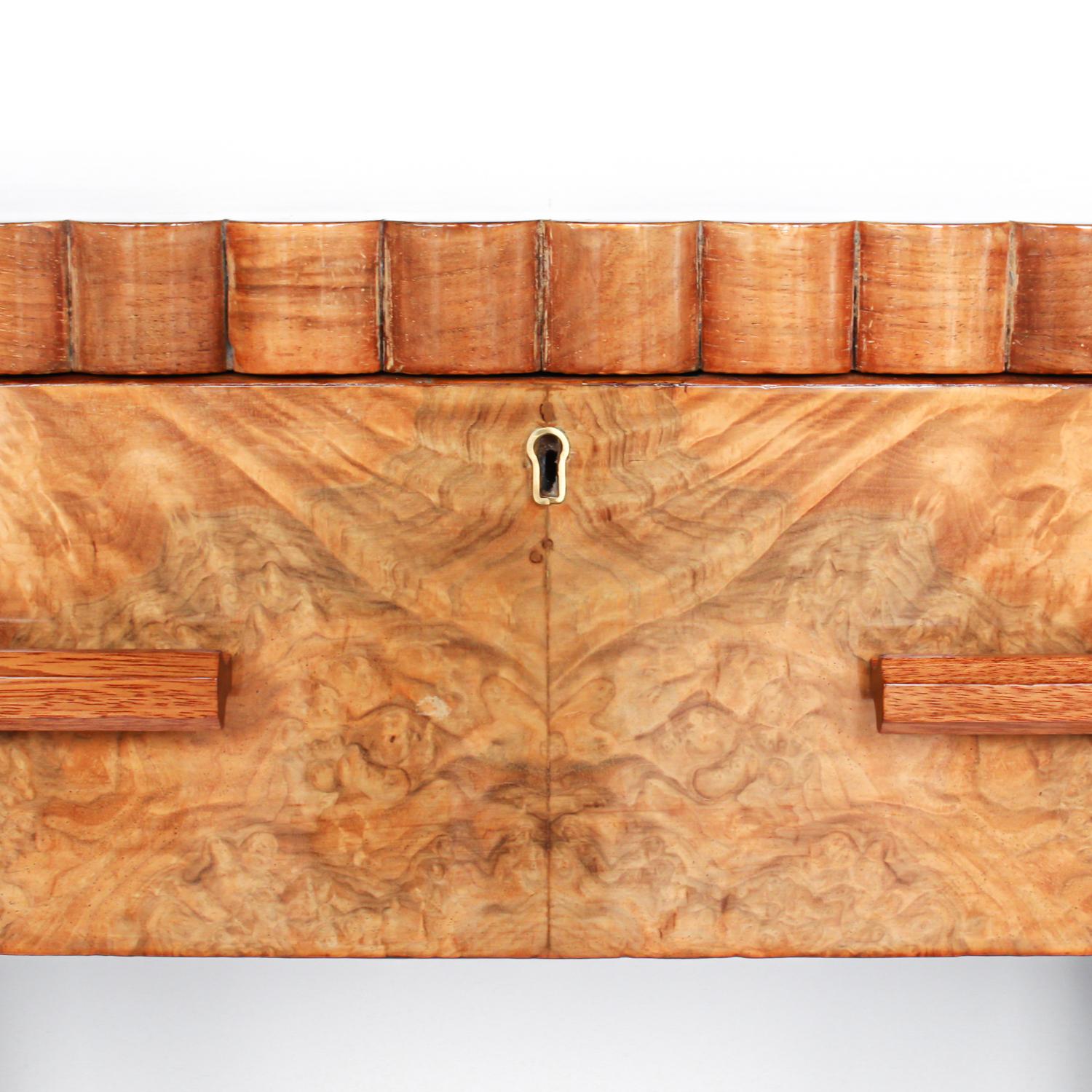 Art Deco Hille Sideboard Burr Walnut Veneer Shelved cabinets English Circa 1930 6