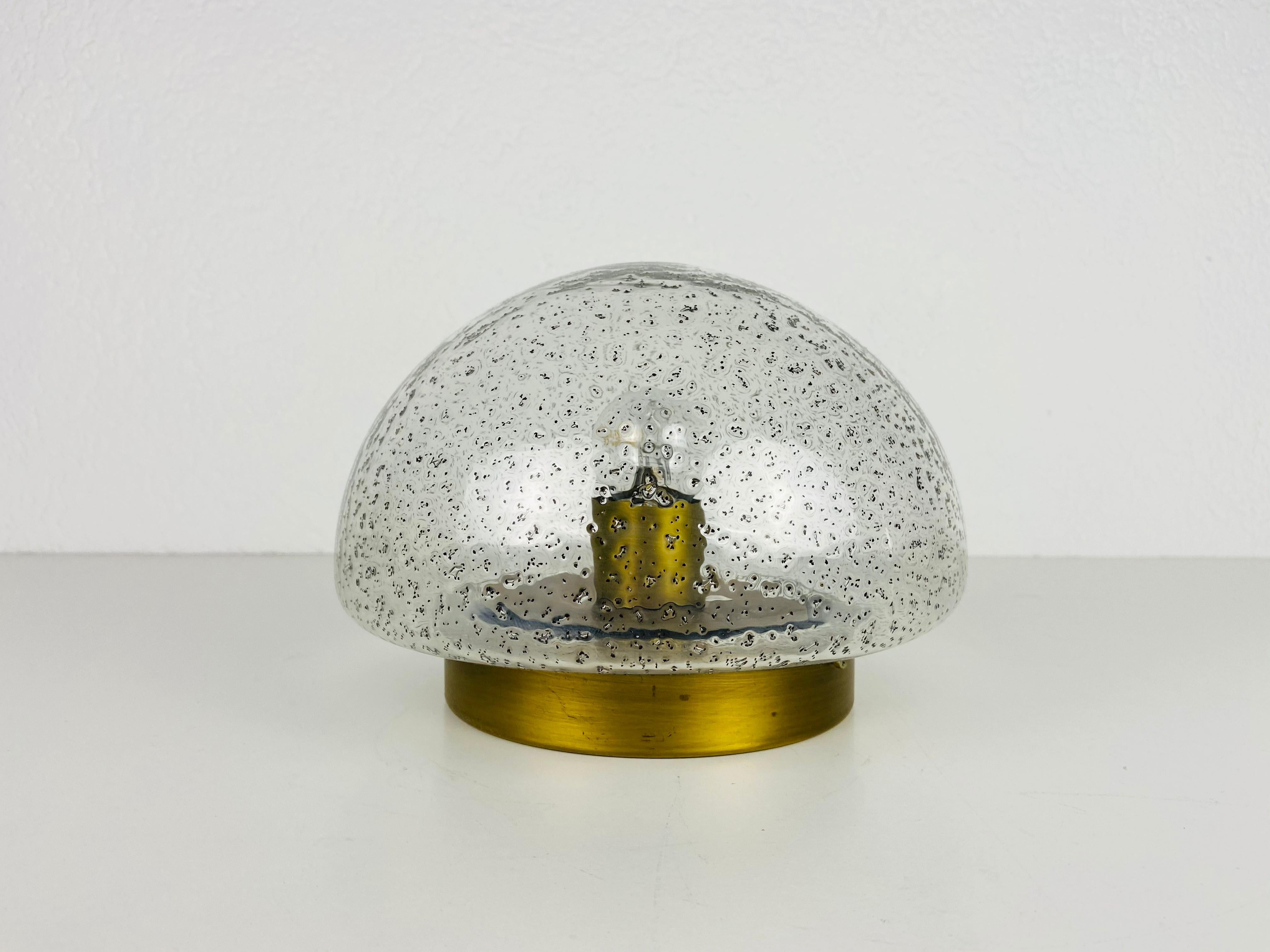Mid-Century Modern Hillebrand Brass and Glass Flush Mount, 1960s, Germany For Sale
