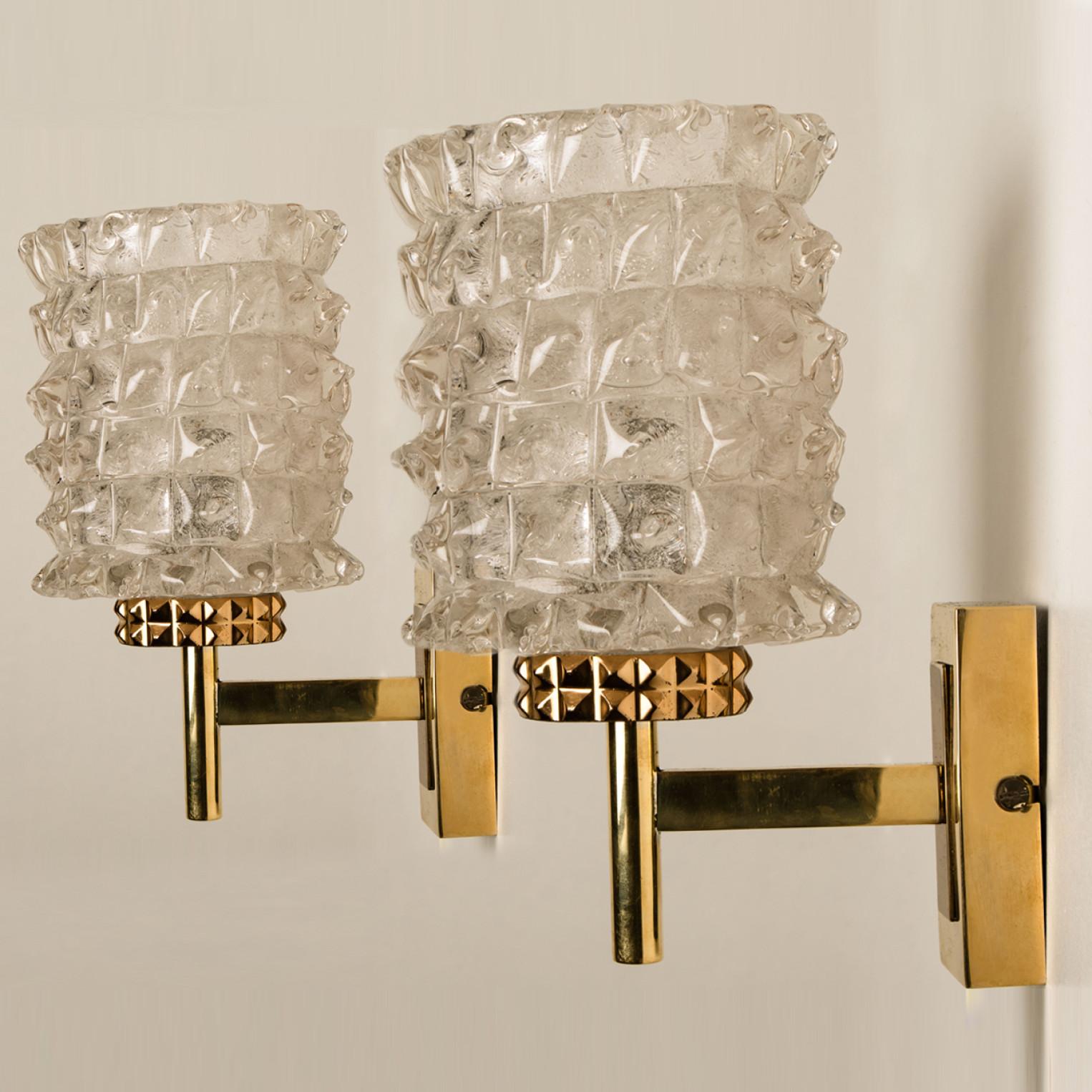 German Hillebrand Brass Glass Wall Light Fixtures, 1970s For Sale