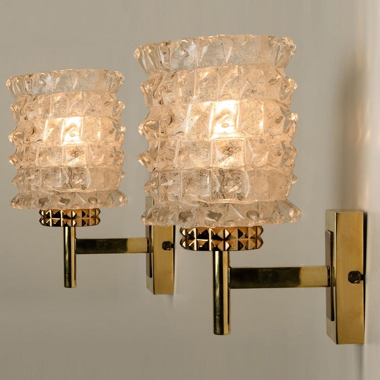 Hillebrand Brass Glass Wall Light Fixtures, 1970s In Good Condition For Sale In Rijssen, NL