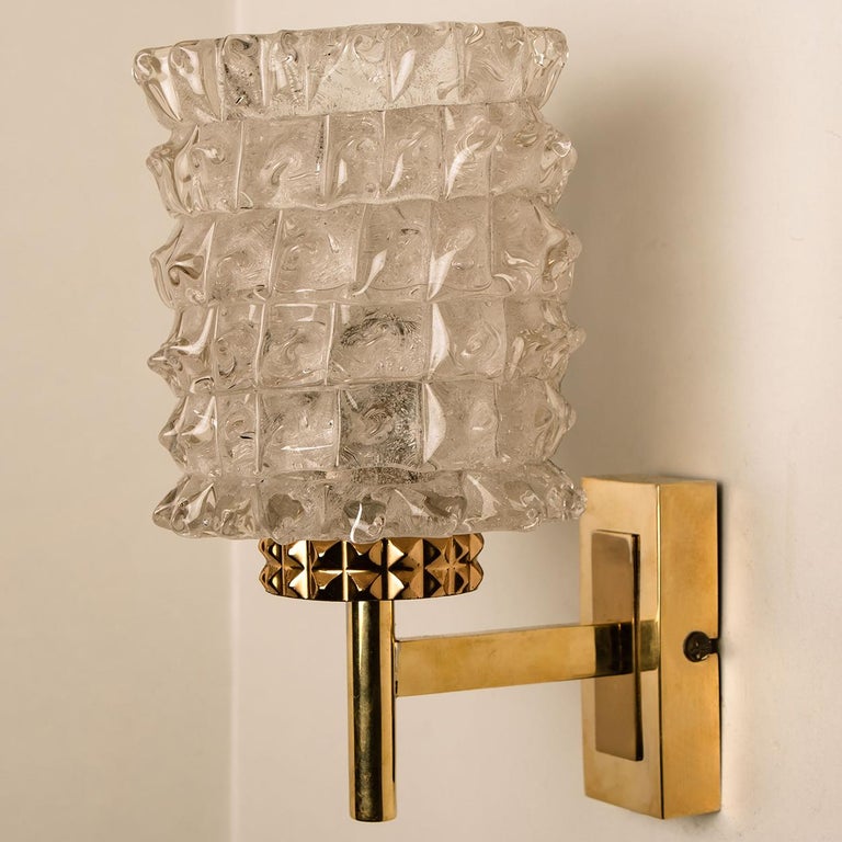 Late 20th Century Hillebrand Brass Glass Wall Light Fixtures, 1970s For Sale