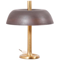 Hillebrand Brass Table Lamp with Brown Shade, Germany, 1960s