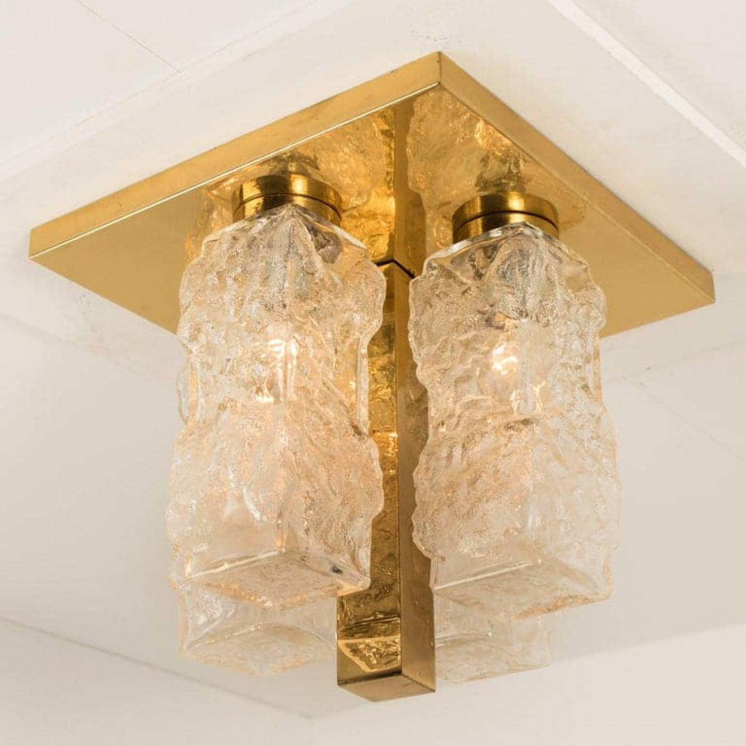 Brass Hillebrand Brutalist Flush Mount in the Style of Kalmar, 1970s For Sale