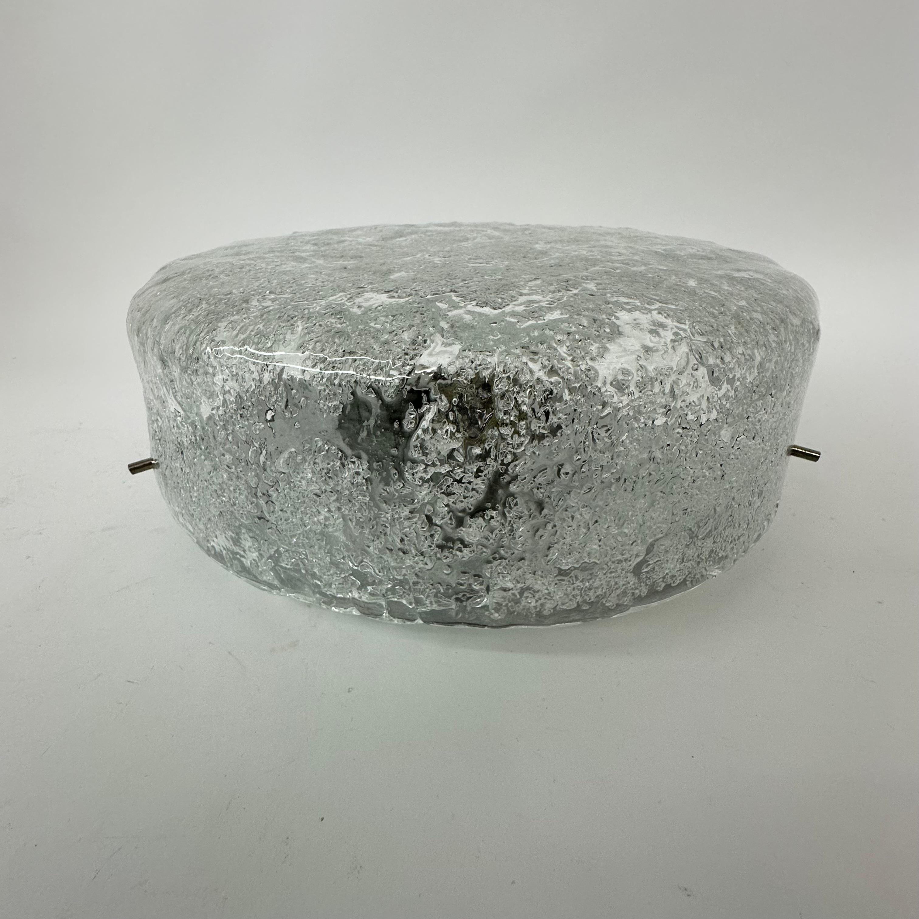 Glass Hillebrand bubble iced glass ceiling lamp , 1970’s For Sale
