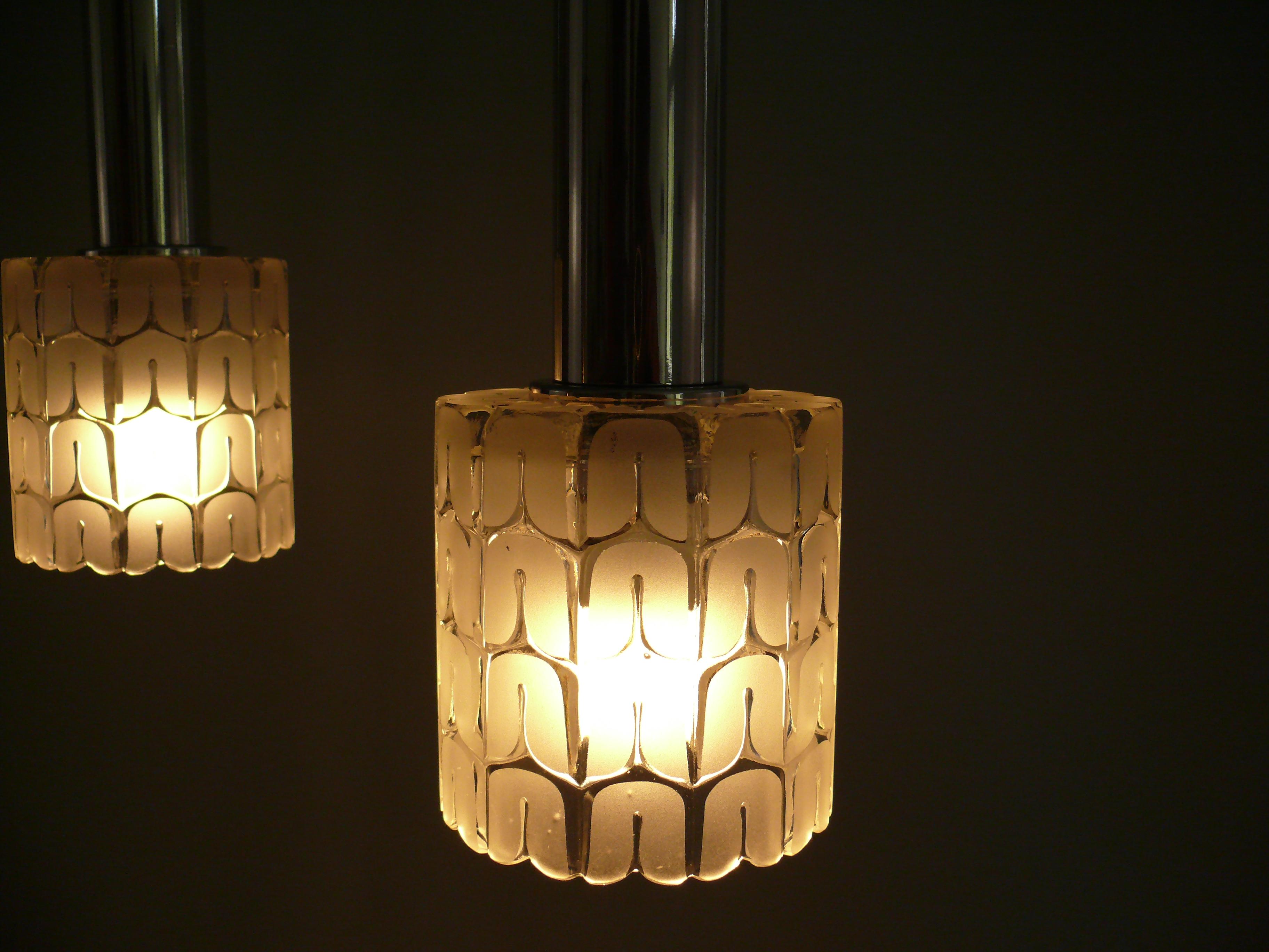 Frosted Hillebrand Ceiling Lamp, Cascade Lamp, Pendant Lamp, 1970s For Sale