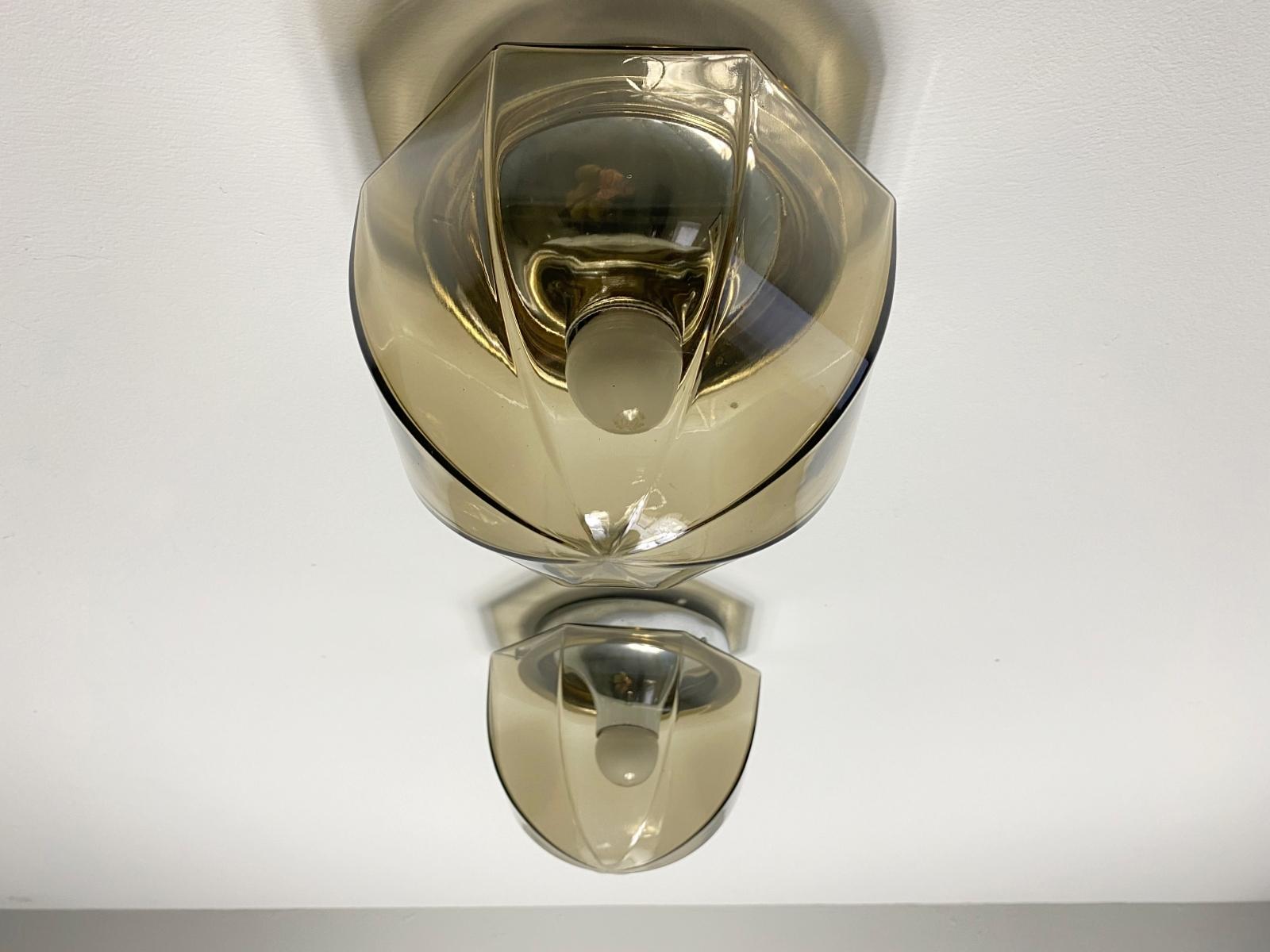 Hillebrand Chrome & Smoked Glass Sconce Flush Mount Lights, 1970s, Germany In Excellent Condition For Sale In Biebergemund, Hessen