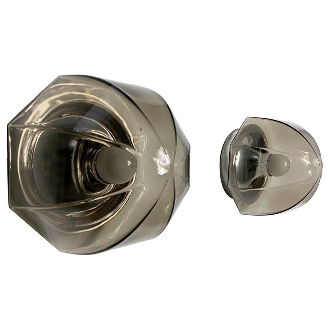 Hillebrand Chrome & Smoked Glass Sconce Flush Mount Lights, 1970s, Germany