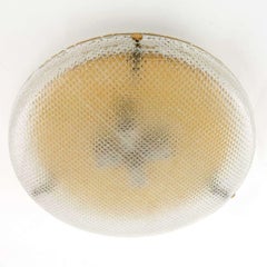 Hillebrand Flush Mount or Wall Light Fixture, Brass Square Pattern Glass, 1970