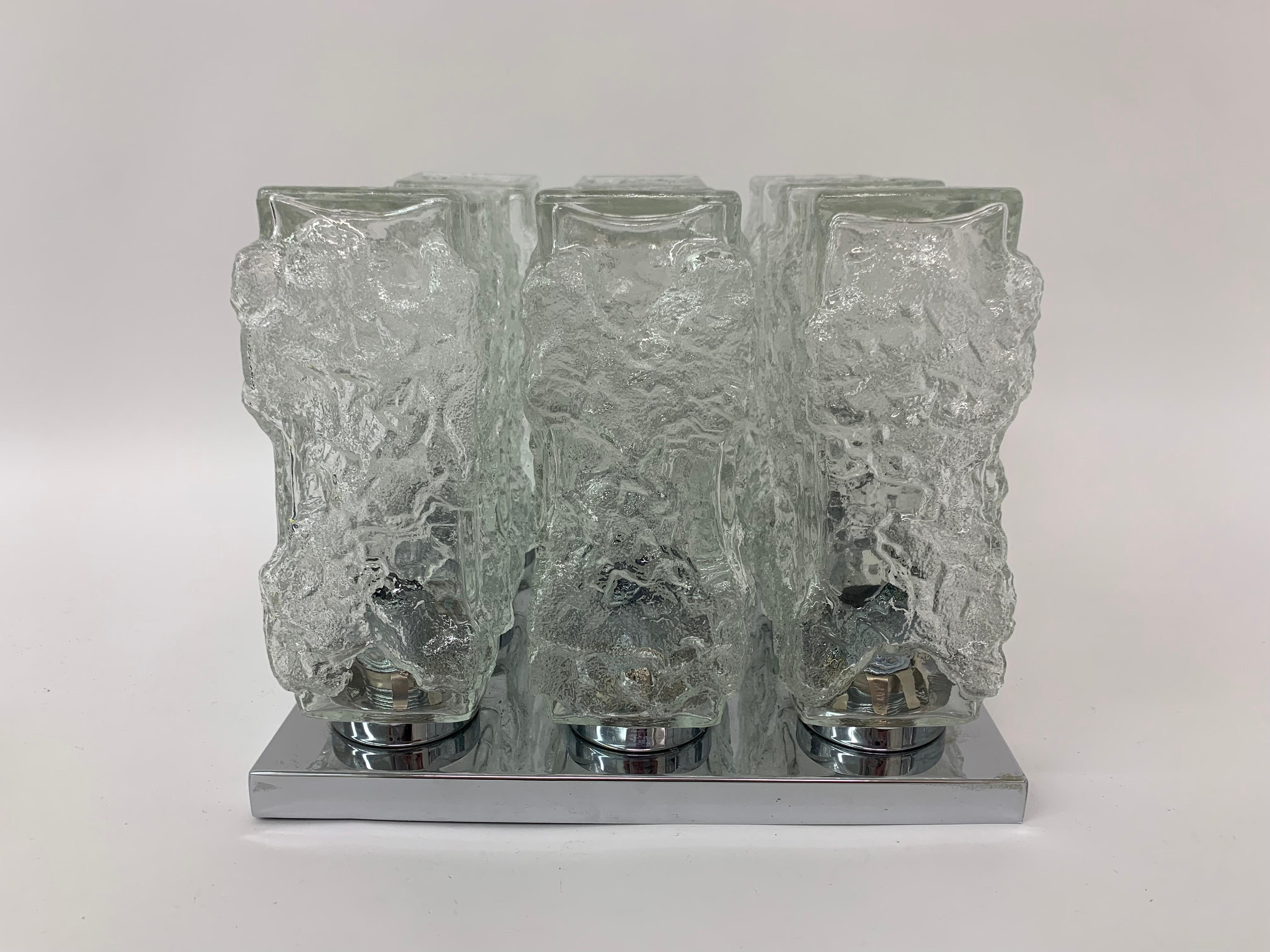 Hillebrand Ice Glass Ceiling Lamp, 1970s In Good Condition For Sale In Delft, NL