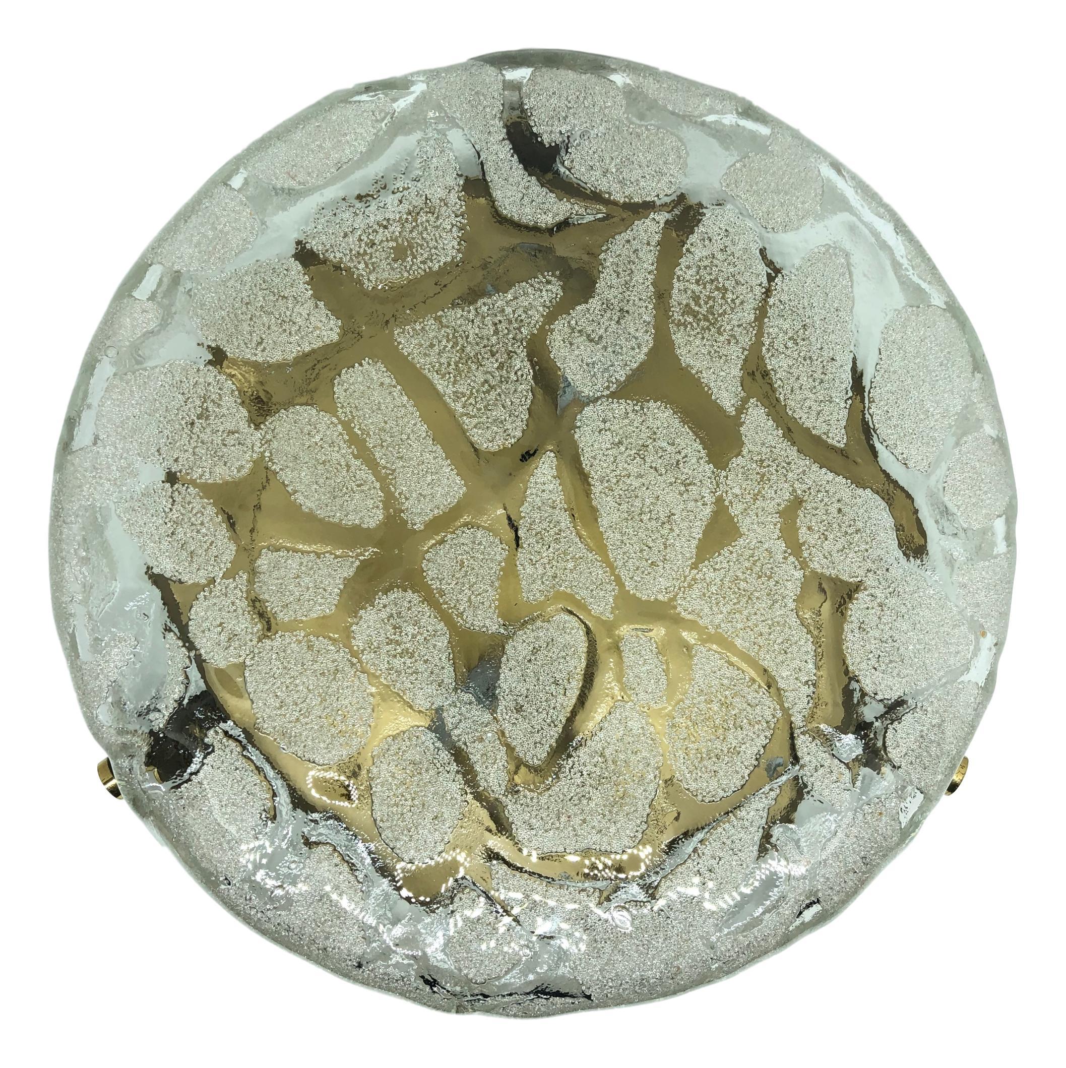 Mid-Century Modern Hillebrand Leuchten Modernist Murano Ice Glass Flush Mount, 1960s