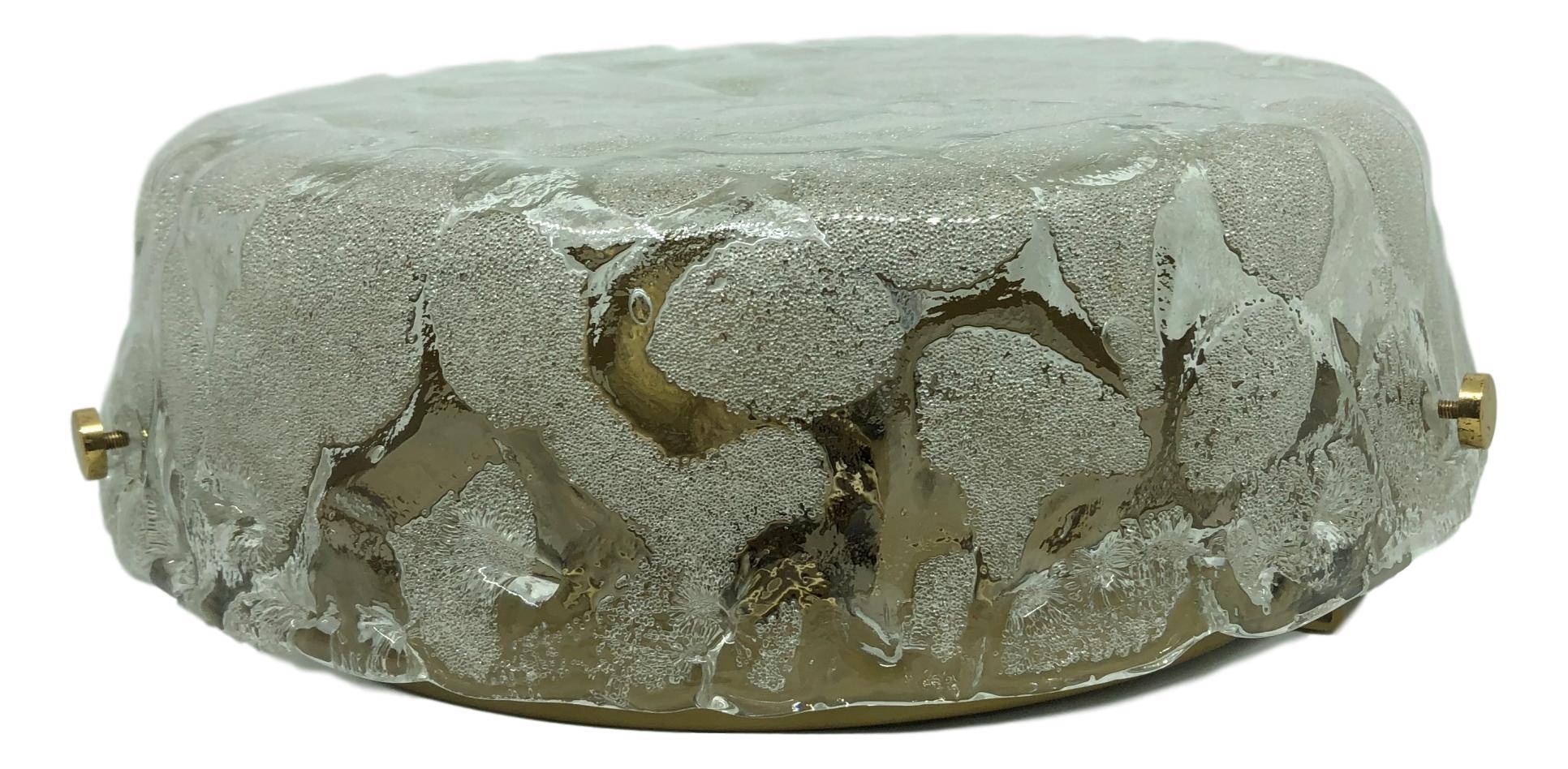 Mid-20th Century Hillebrand Leuchten Modernist Murano Ice Glass Flush Mount, 1960s