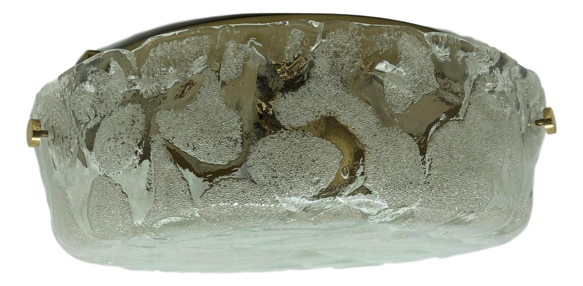 Metal Hillebrand Leuchten Modernist Murano Ice Glass Flush Mount, 1960s