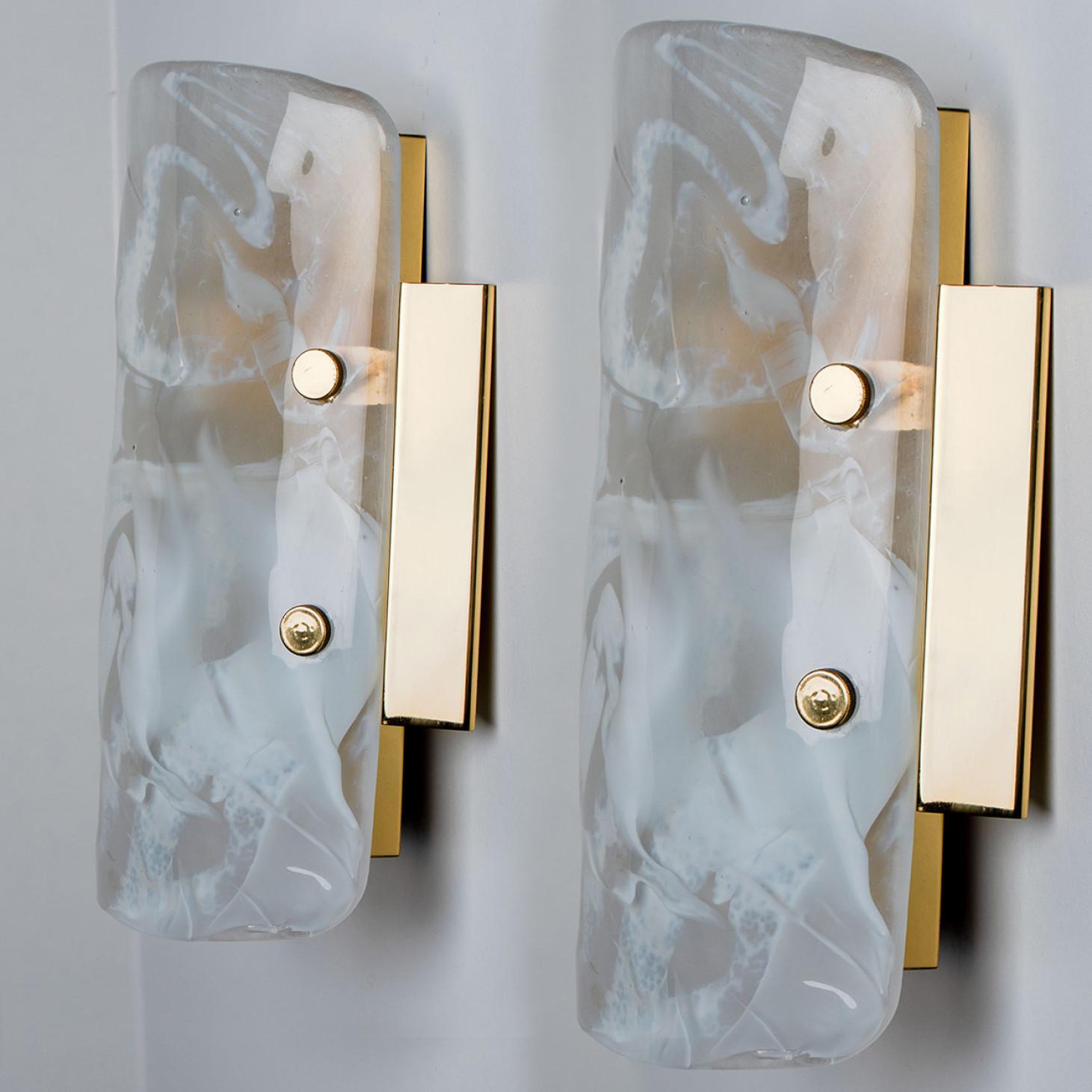 Adam Style Hillebrand Marble Murano Glass Wall Light Fixtures, 1960s For Sale
