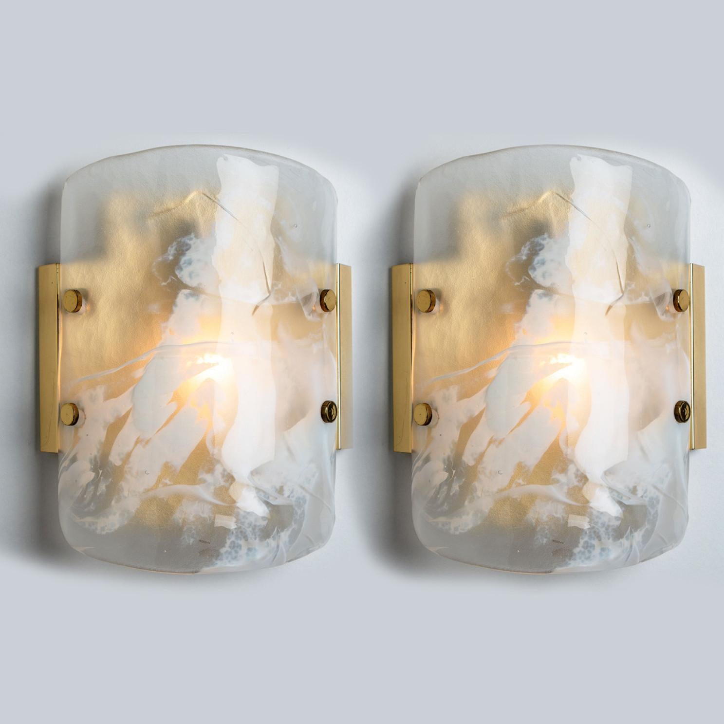 Mid-20th Century Hillebrand Marble Murano Glass Wall Light Fixtures, 1960s For Sale
