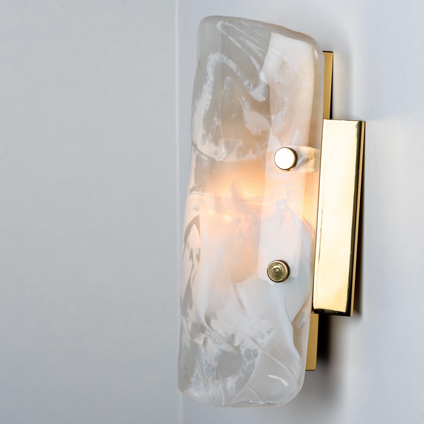 Brass Hillebrand Marble Murano Glass Wall Light Fixtures, 1960s For Sale