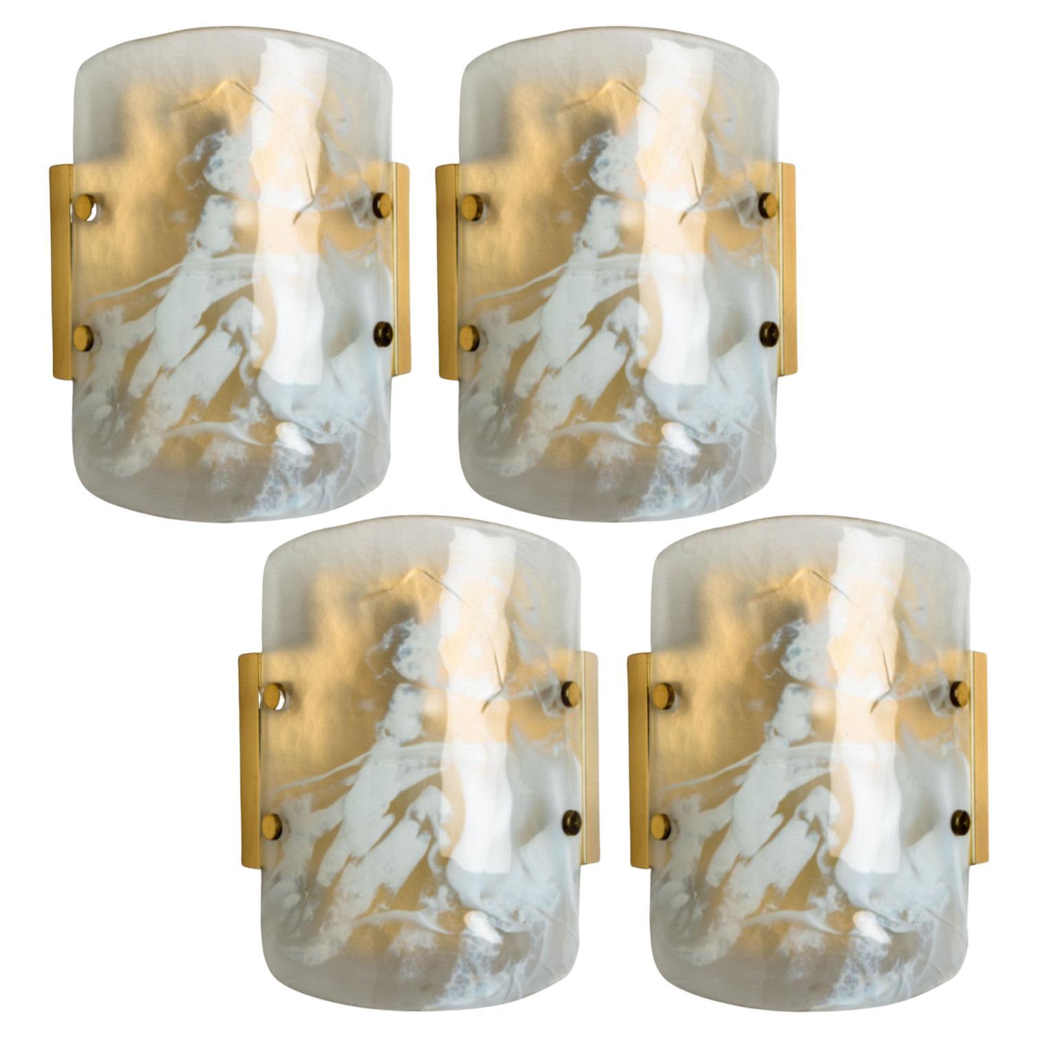 Hillebrand Marble Murano Glass Wall Light Fixtures, 1960s For Sale