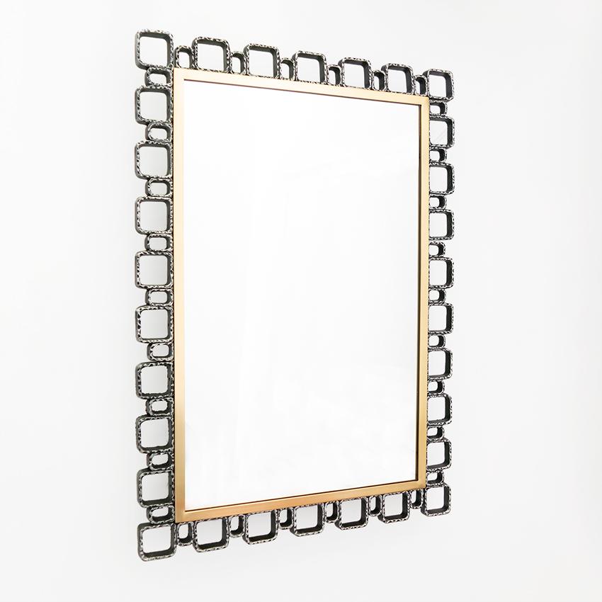 German Hillebrand Mid-Century Modern Wall Mirror Back Lit Brutalist Brass Aluminum   For Sale