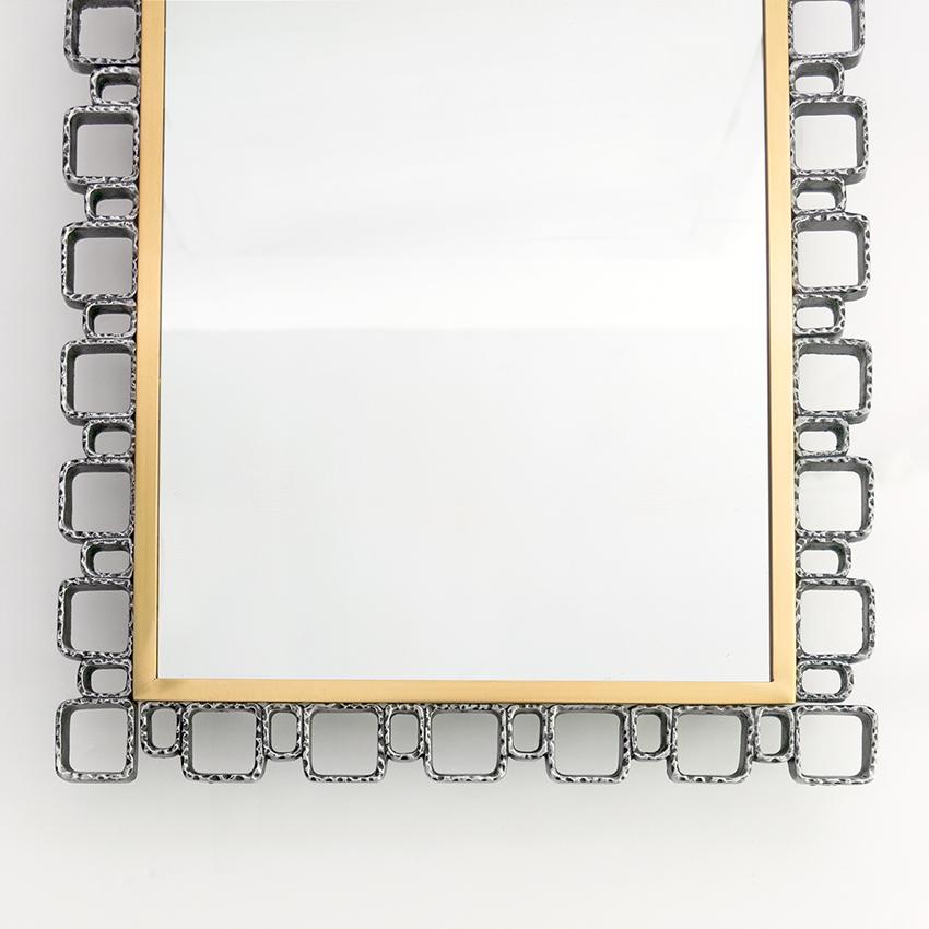 20th Century Hillebrand Mid-Century Modern Wall Mirror Back Lit Brutalist Brass Aluminum   For Sale
