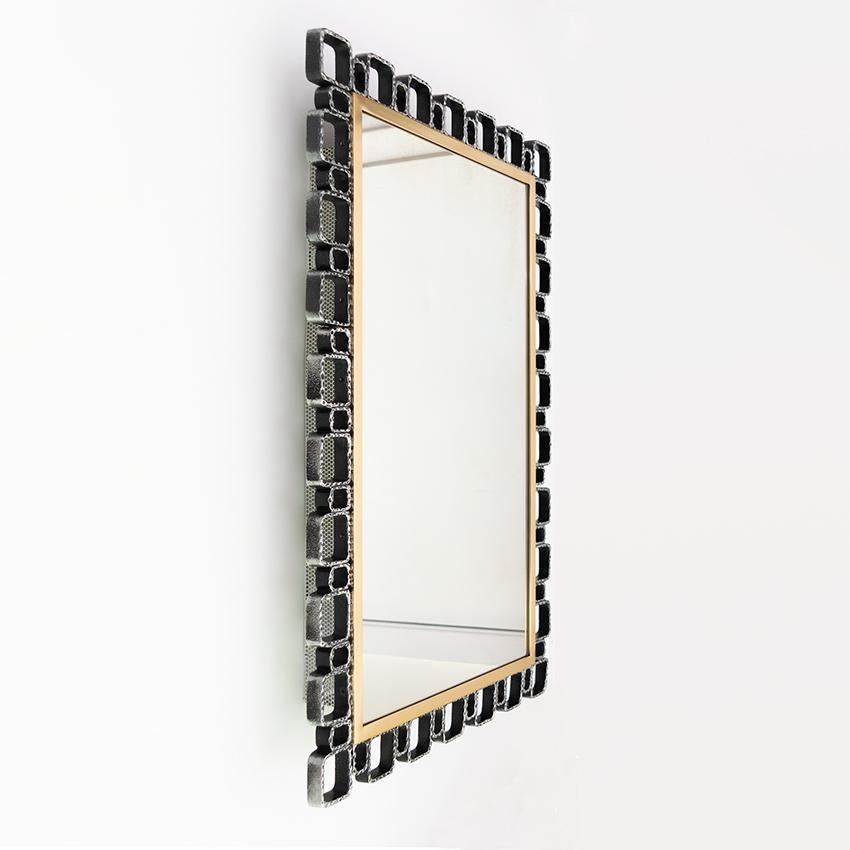 Metal Hillebrand Mid-Century Modern Wall Mirror Back Lit Brutalist Brass Aluminum   For Sale