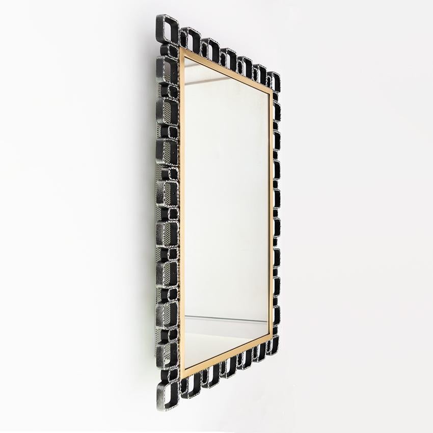 20ième siècle Hillebrand Miroir mural moderne du milieu du siècle Miroir rétro-éclairé Brutalist Brass Aluminum en vente