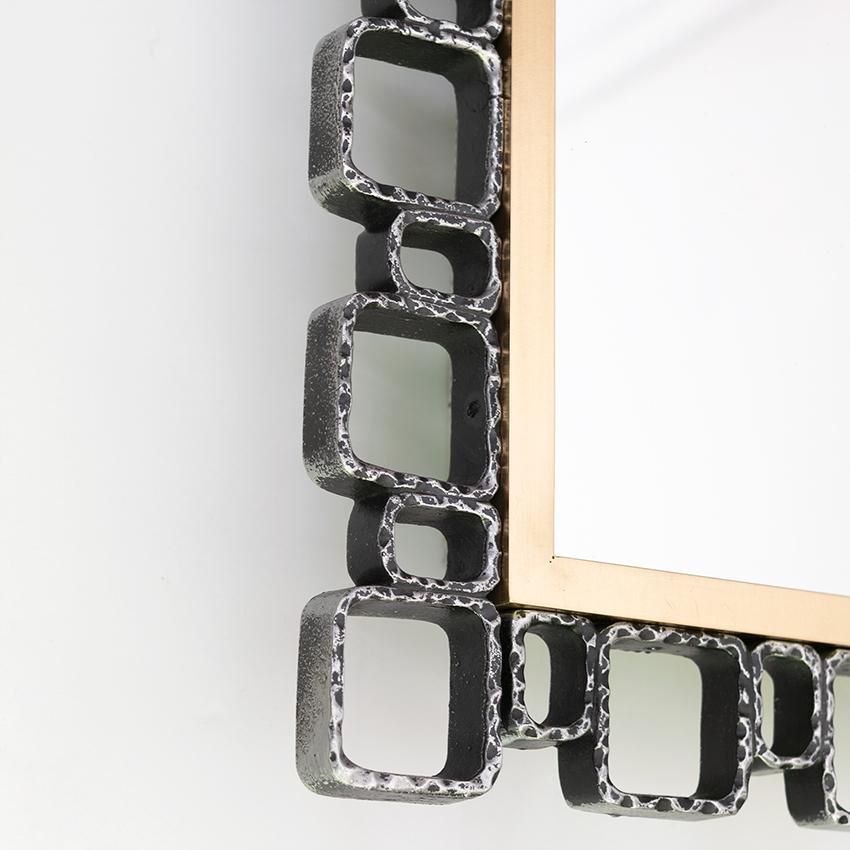 Hillebrand Mid-Century Modern Wall Mirror Back Lit Brutalist Messing Aluminium (Metall) im Angebot