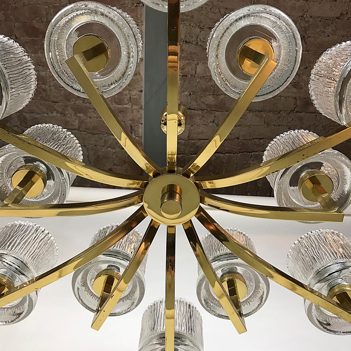 20th Century Hillebrand Midcentury Spider Chandelier Ice Glass & Brass, 1960s, Germany For Sale