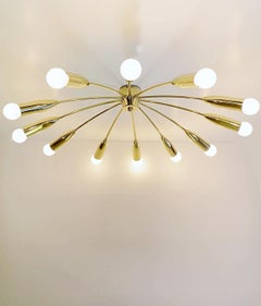 Hillebrand Midcentury Twelve Light Spider Brass Flushmount Light, 1960s, Germany
