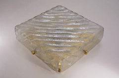 Hillebrand Square Flush Light Brass and Glass, circa 1970s, German
