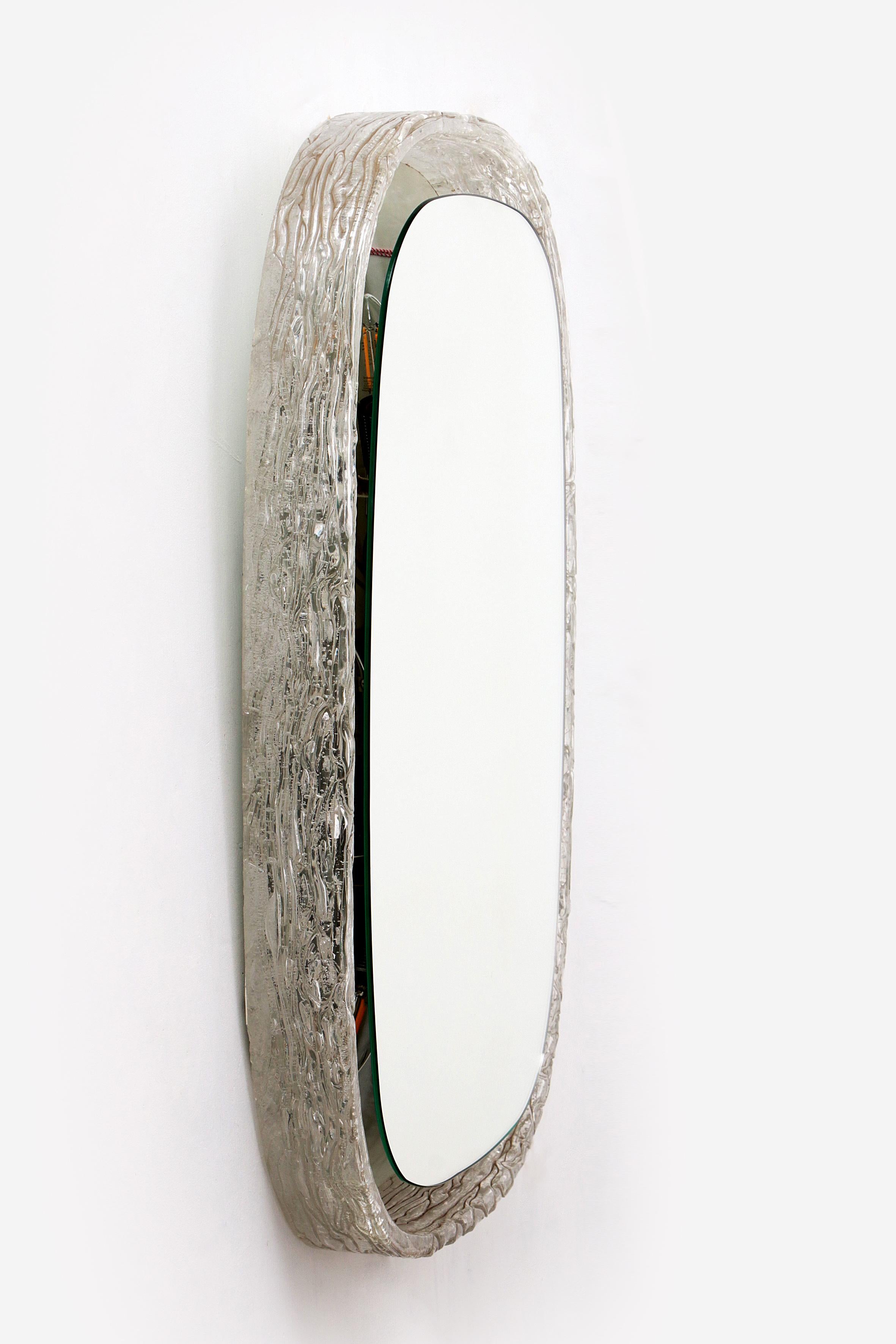 Mid-Century Modern Hillebrand Vintage Oval Illuminated Wall Mirror Plexiglass 1960s Germany For Sale