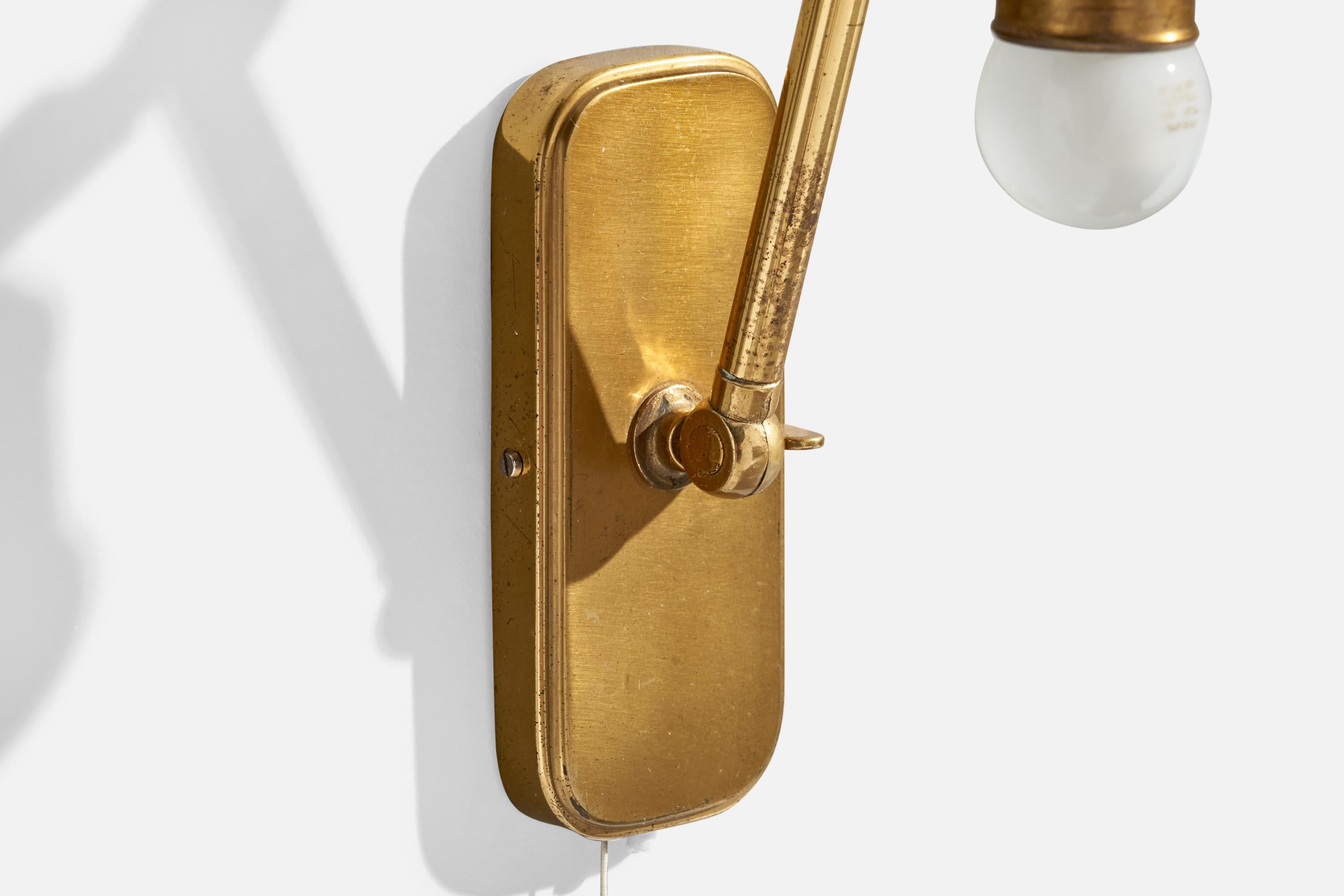 Mid-20th Century Hillebrand, Wall Light, Brass, Glass, Germany, 1950s For Sale