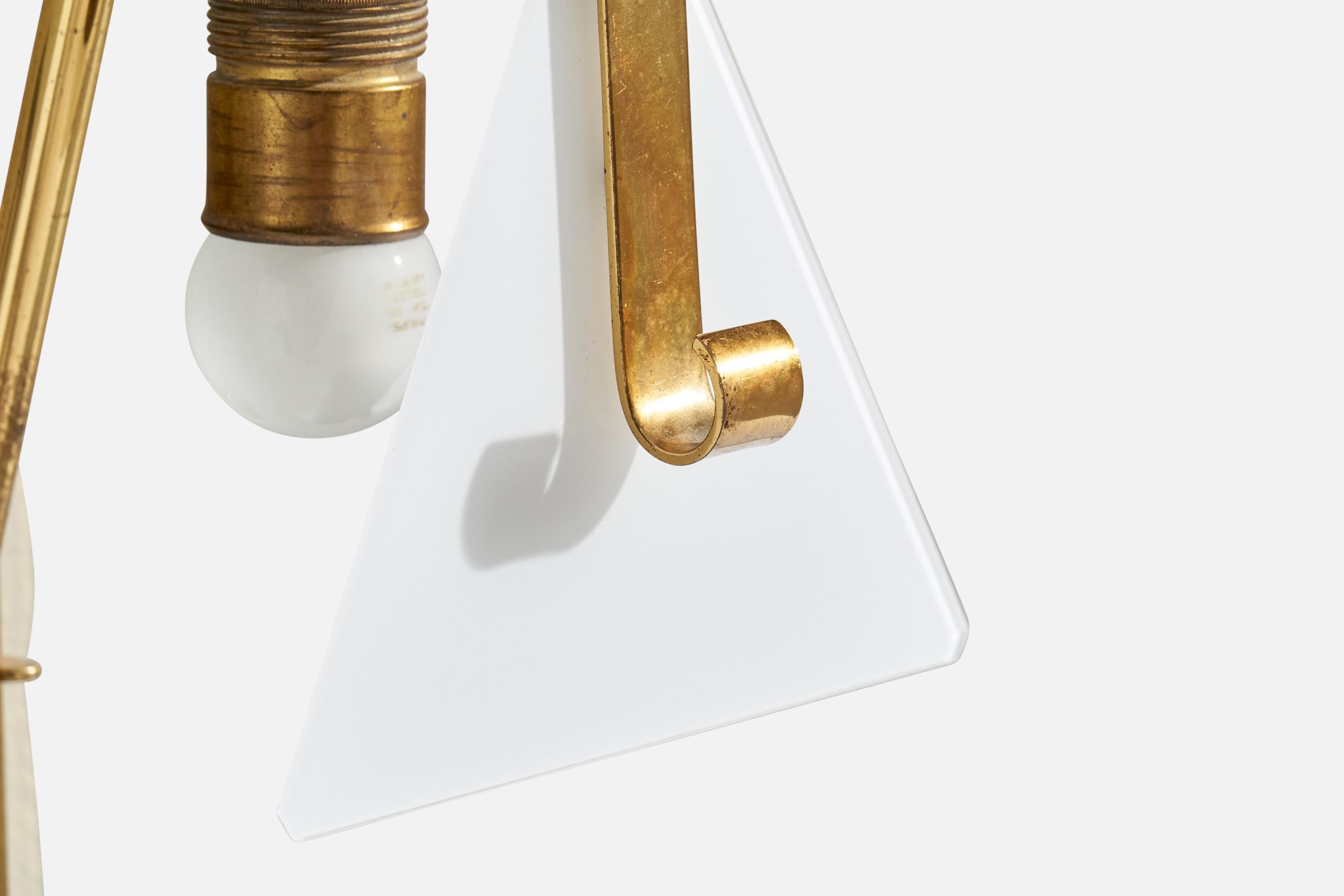 Hillebrand, Wall Light, Brass, Glass, Germany, 1950s For Sale 2
