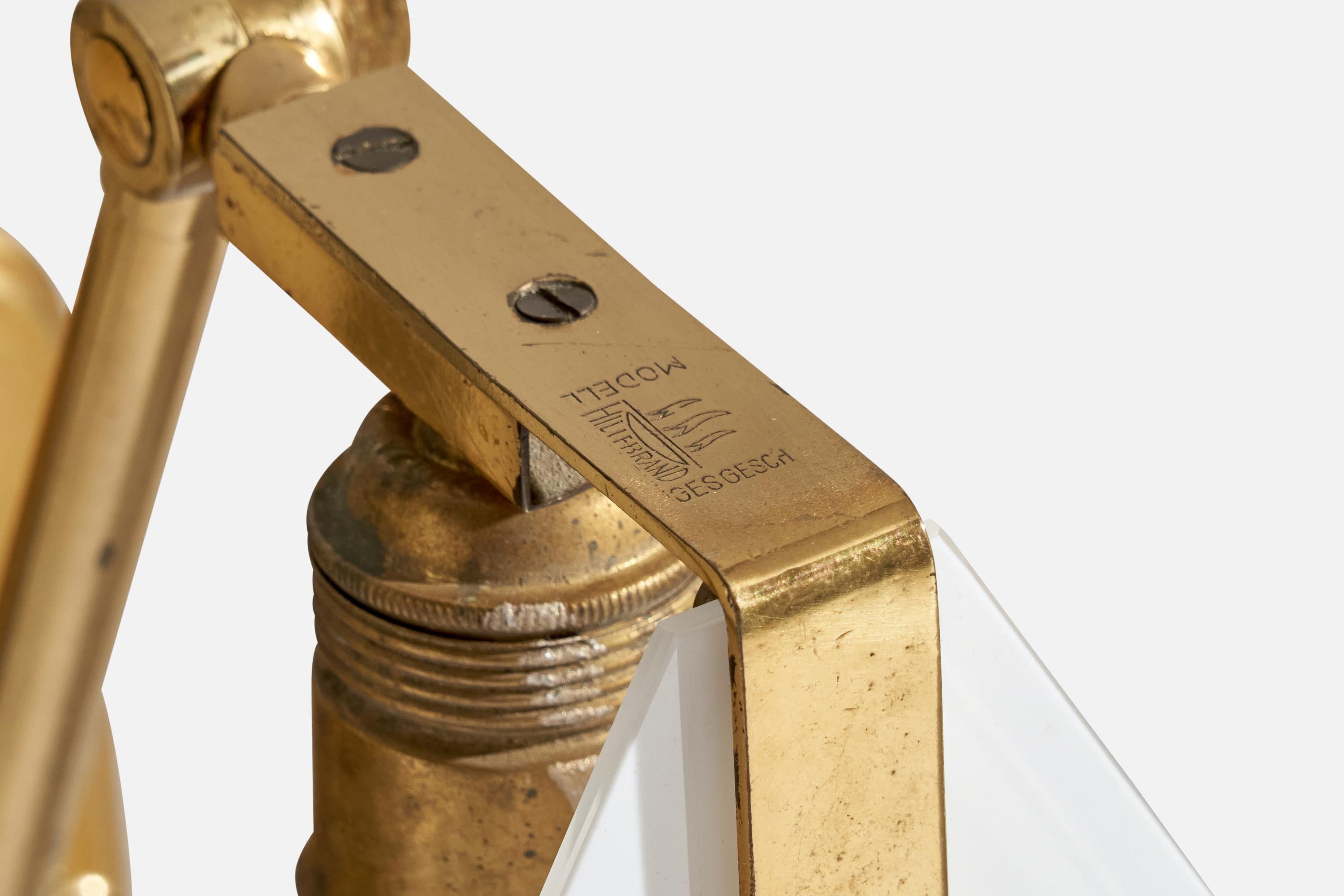 Hillebrand, Wall Lights, Brass, Glass, Germany, 1950s For Sale 5