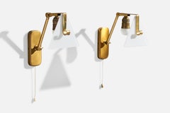 Hillebrand, Wall Lights, Brass, Glass, Germany, 1950s