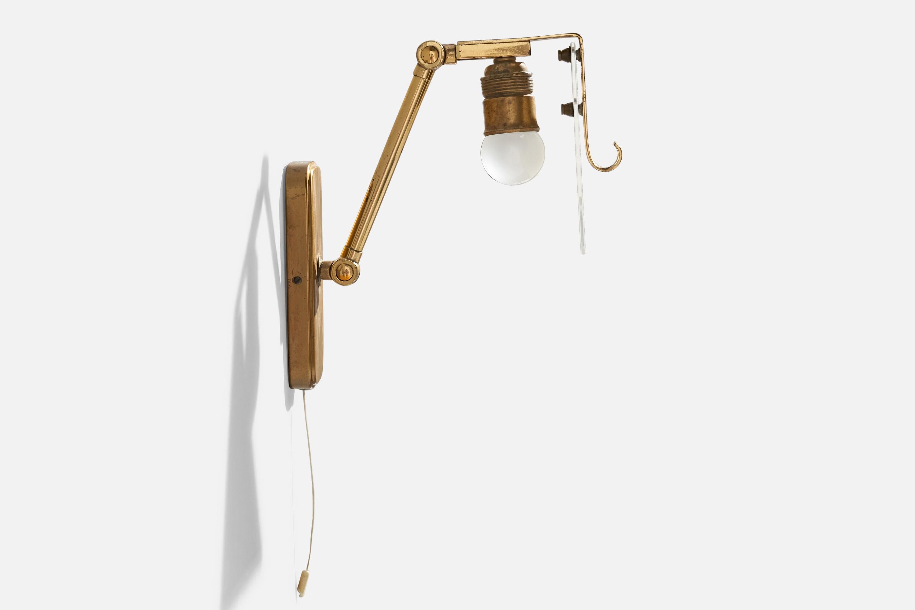 Mid-20th Century Hillebrand, Wall Lights, Brass, Glass, Germany, 1950s For Sale